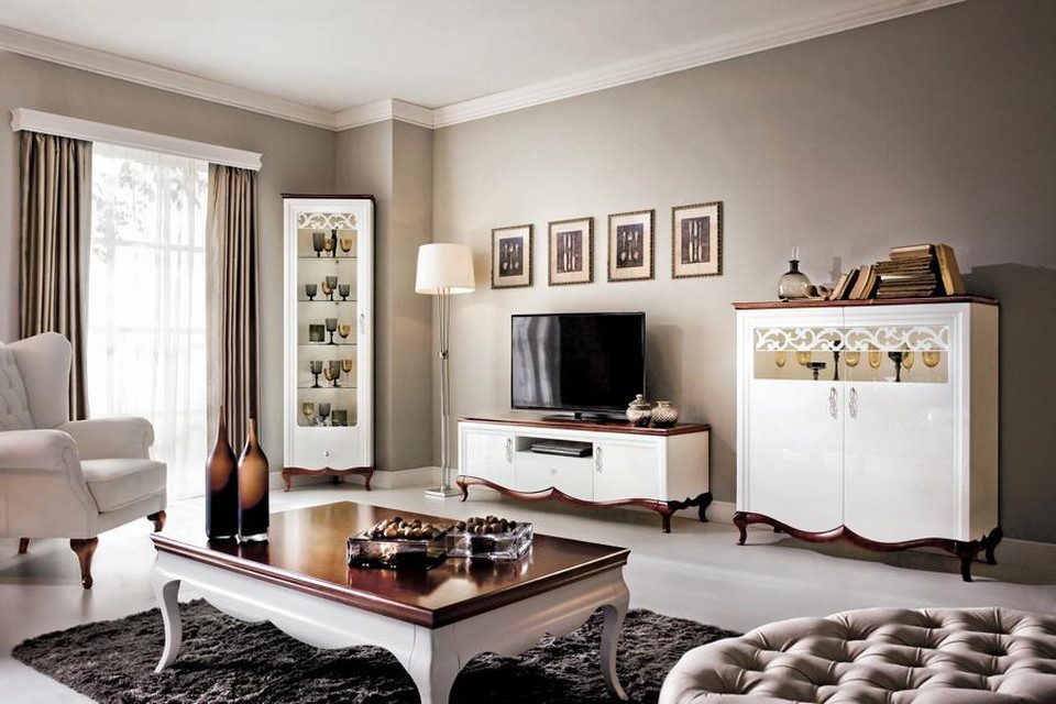 Xlmoebel Wohnwand Luxuriöses Wohnzimmermöbel-Set in Holzoptik mit TV-Lowboard, (3-St., Sideboard + TV-Lowboard + Eckvitrine), Hergestellt in Europa