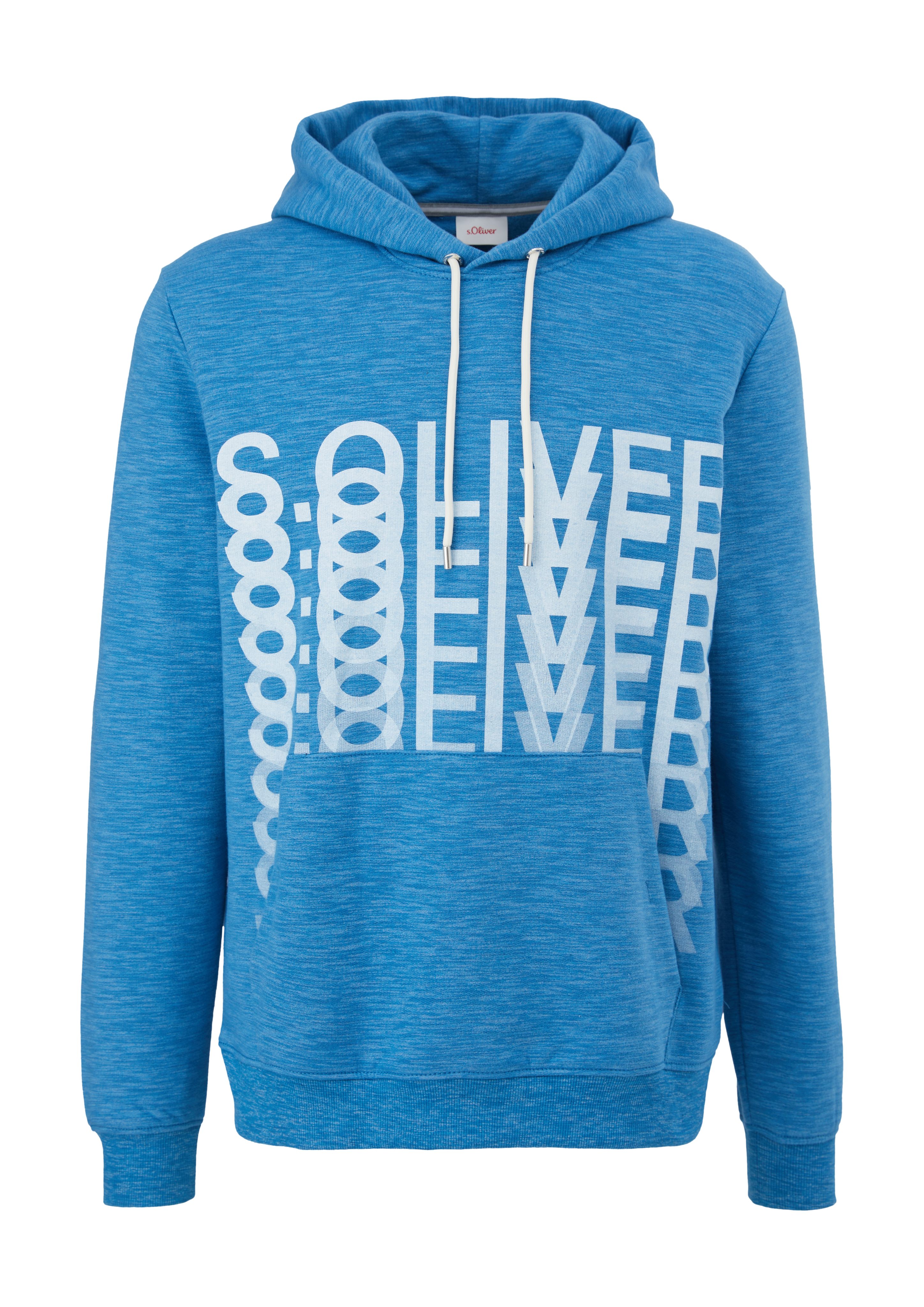 s.Oliver Hoodie Schriftprint mit Sweatshirt Rippblende, Rippbündchen türkisblau