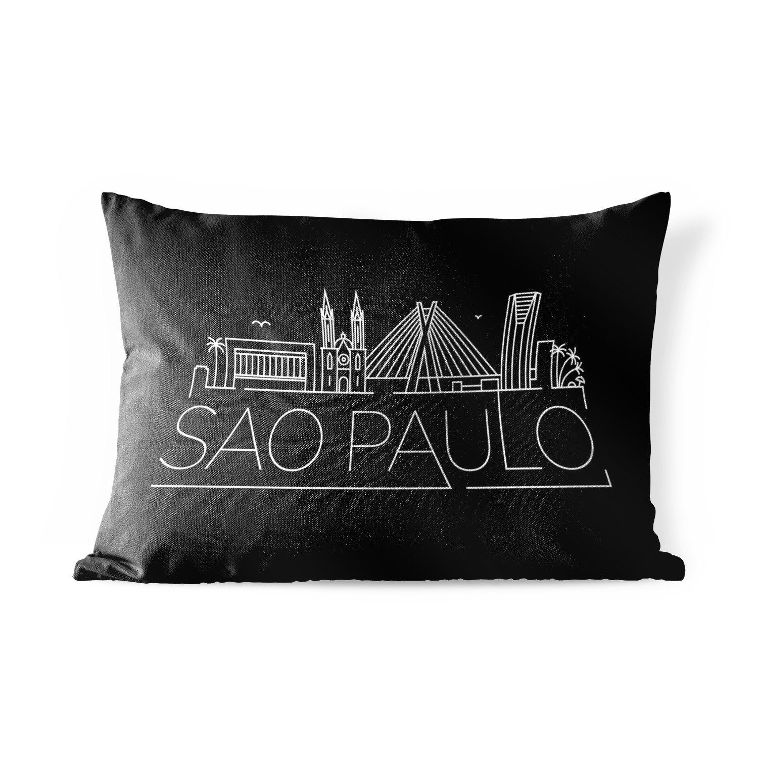 schwarzem Dekokissen "Sao Kissenhülle Outdoor-Dekorationskissen, Hintergrund, Dekokissenbezug, auf Polyester, MuchoWow Stadtbild Paulo"
