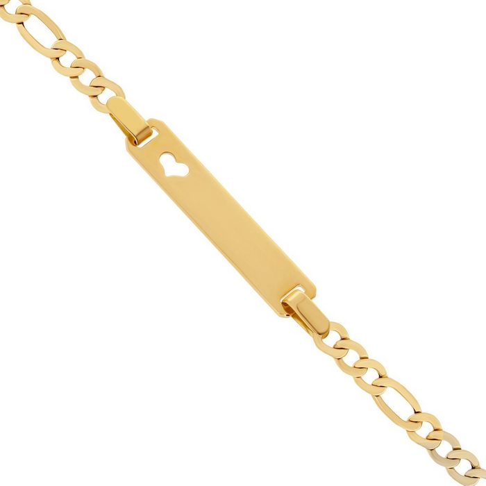 Stella-Jewellery Goldarmband 585er Gelbgold ID Armband Gravurplatte mit Herz (inkl. Etui) Pferd Armkette Goldarmband RZ11621