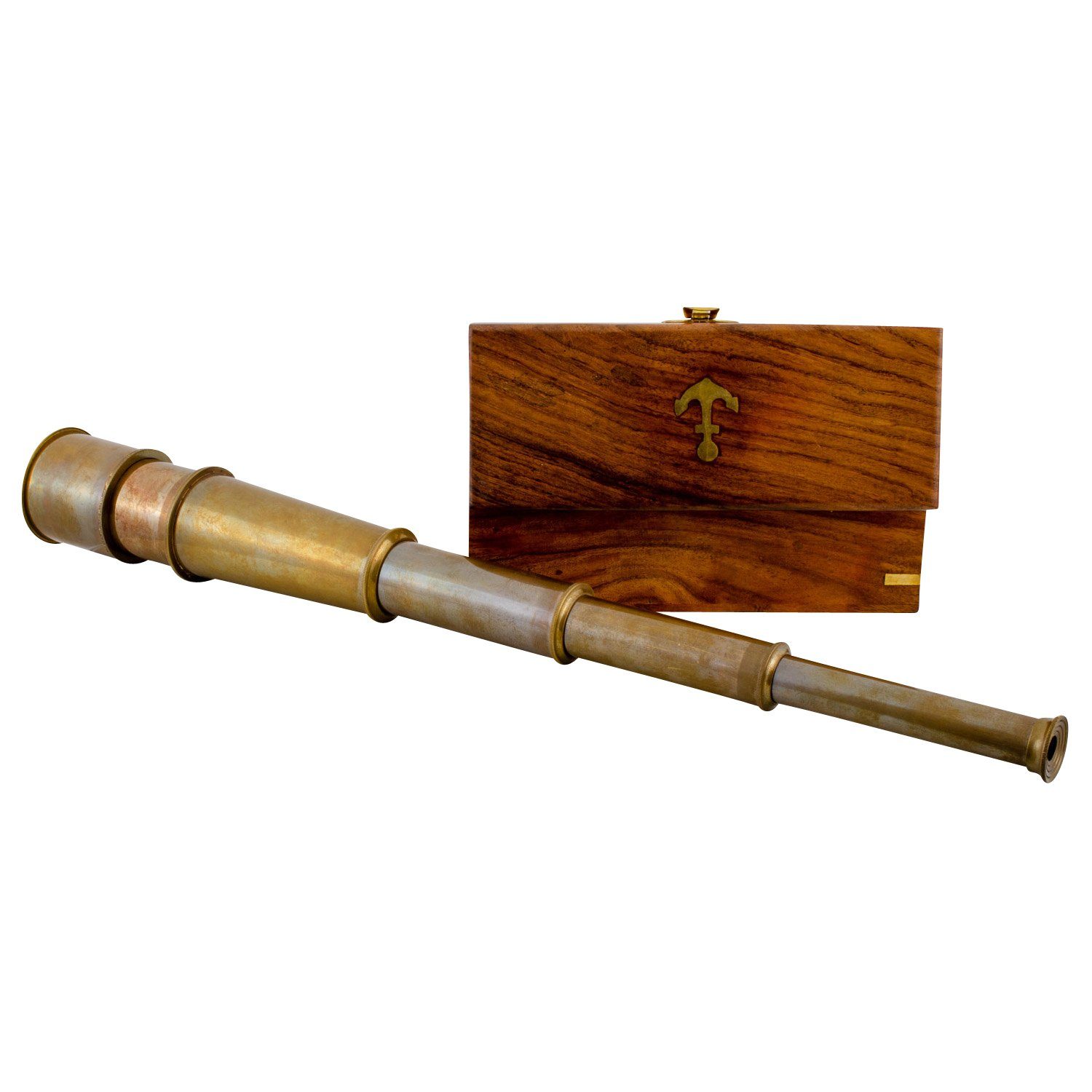 Fernrohr 49cm Antik-St mit Aubaho Teleskop Holzbox Maritim Monokular Fernglas Fernrohr