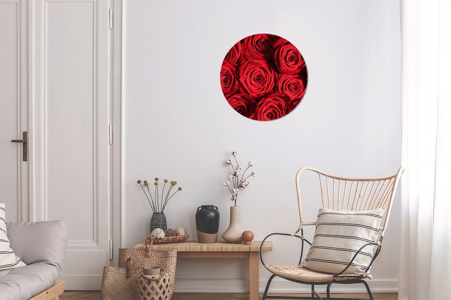 MuchoWow Gemälde Rosen cm Rundes Kreis 30x30 - Forex, (1 Rot, Wanddekoration Wandbild, - St), Rose Wohnzimmer