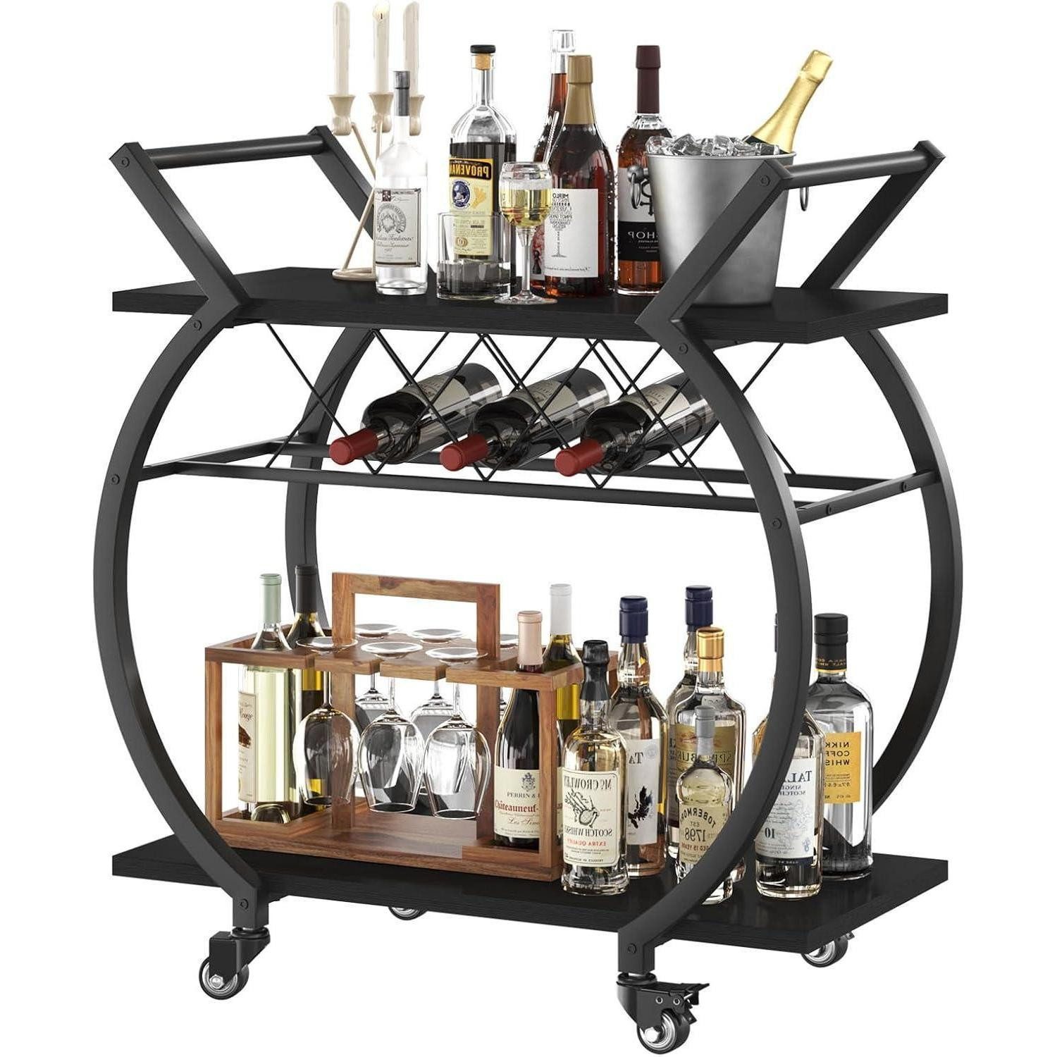 LuxusKollektion Servierwagen Servierwagen mit Rollen und Weinregal für Küche und Bar 76x40x84cm