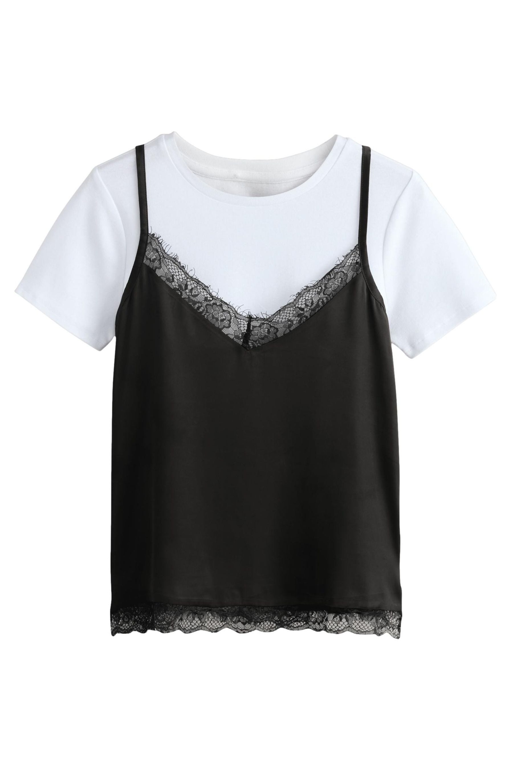 Next T-Shirt Kurzarm-T-Shirt mit Trägertop-Lage und Spitze (2-tlg)