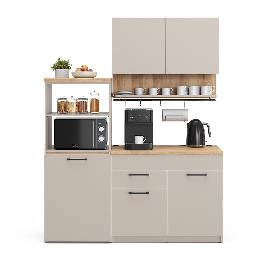 Vicco Küchenzeile Egbert, Greige/Artisan-Eiche, 160 cm mit ausziehbarem Tisch