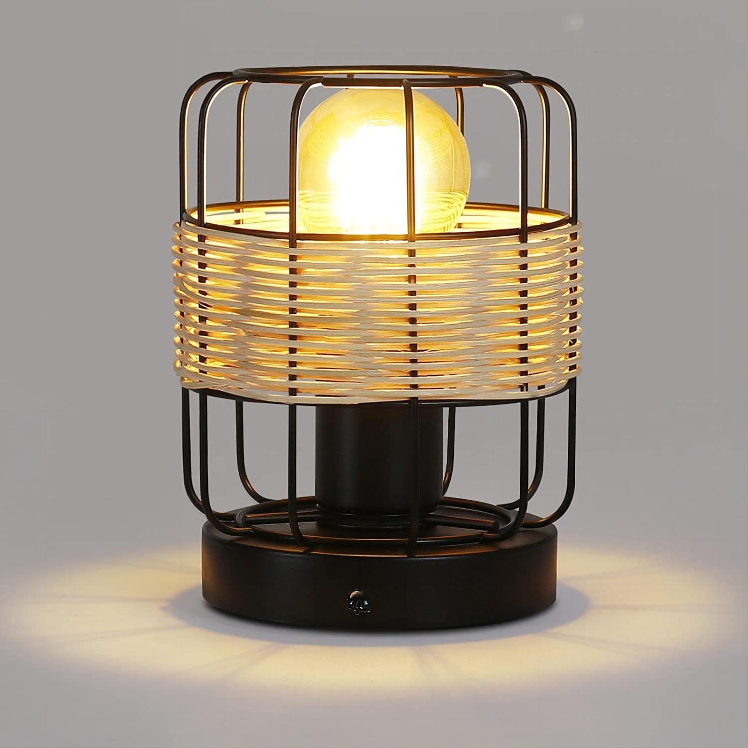 Absolut beliebt ZMH Tischleuchte Skandinavische Boho-Lampe aus Leuchtmittel, Schwarz E27 Metall, Rattan ohne Niedrig