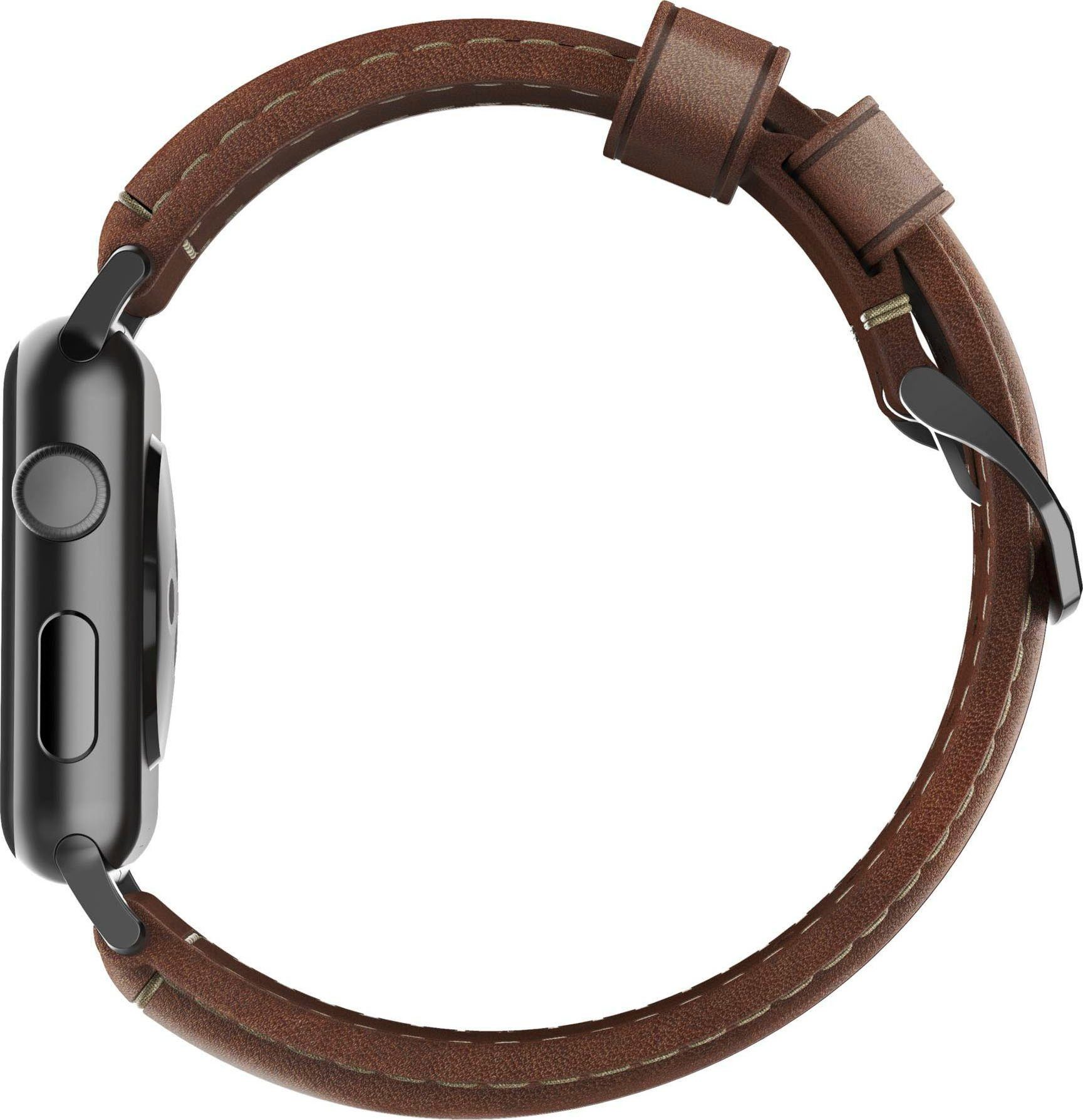 Nomad Smartwatch-Armband Strap Trad. Lthr. Brown Connect. 42/44/45/49mm,  Maßgefertigte Ösen und Schnallen aus rostfreiem Stahl