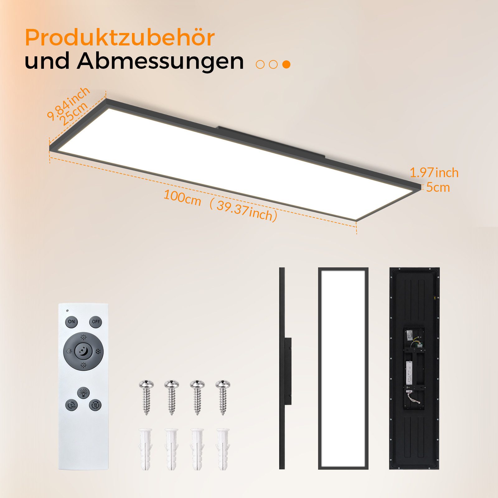 Nettlife LED Panel dimmbar Schwarz/Weiß 100CM 13.5W Fernbedienung flach Deckenleuchte, LED fest integriert, Warmweiß/Neutralweiß/Kaltweiß Farbtemperatur für Woh – Bild 3 von 5