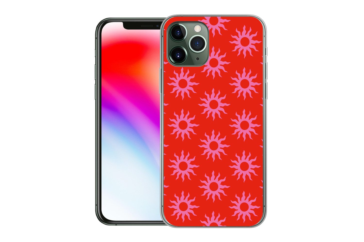 MuchoWow Handyhülle für Apple iPhone 11 Pro Sonnen - Rot - Rosa - Muster - Sommer, Smartphone-Bumper, Print, Handy Schutzhülle Dünn