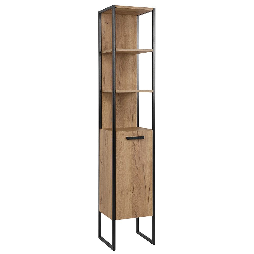 Lomadox Hochschrank MANHATTAN-56 Industrial-Design in Gold Craft Oak/schwarz B/H/T ca. 35/185/33cm