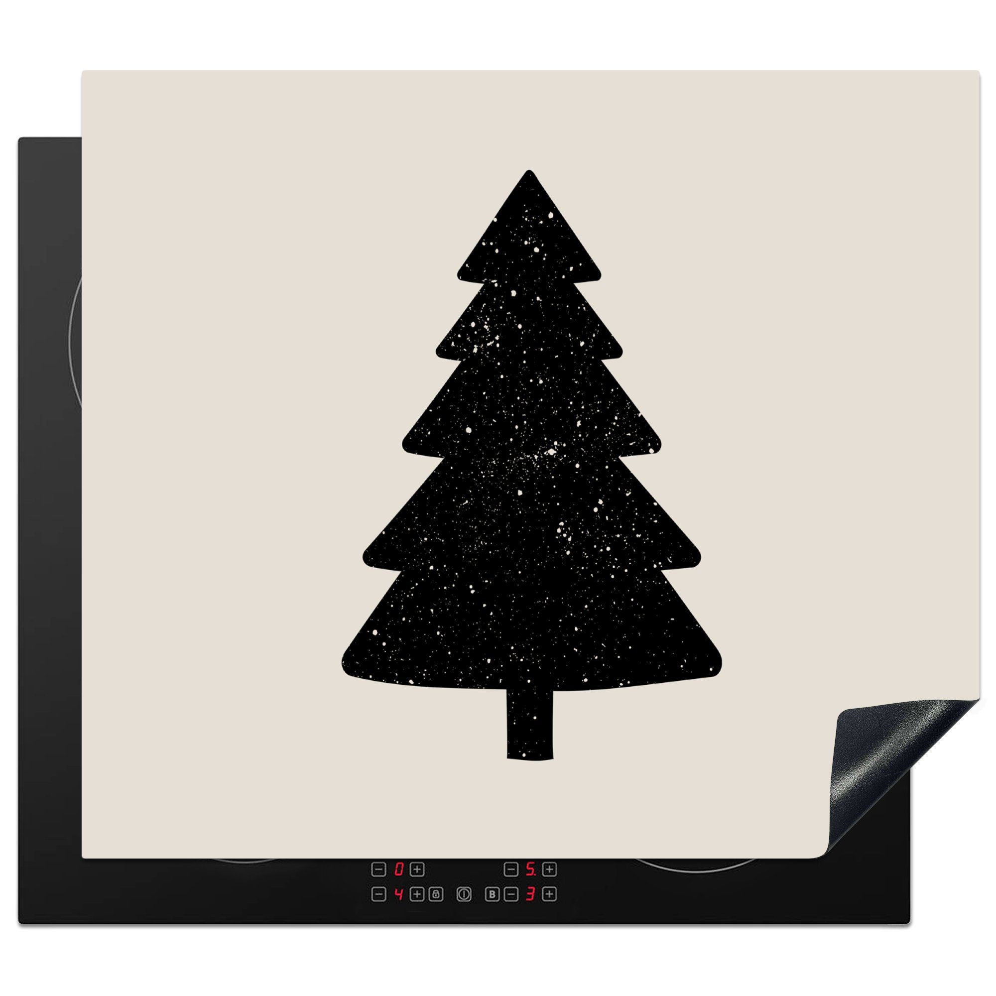 MuchoWow Herdblende-/Abdeckplatte Weihnachtsbaum - Schwarz - Urlaub - Beige, Vinyl, (1 tlg), 60x52 cm, Mobile Arbeitsfläche nutzbar, Ceranfeldabdeckung