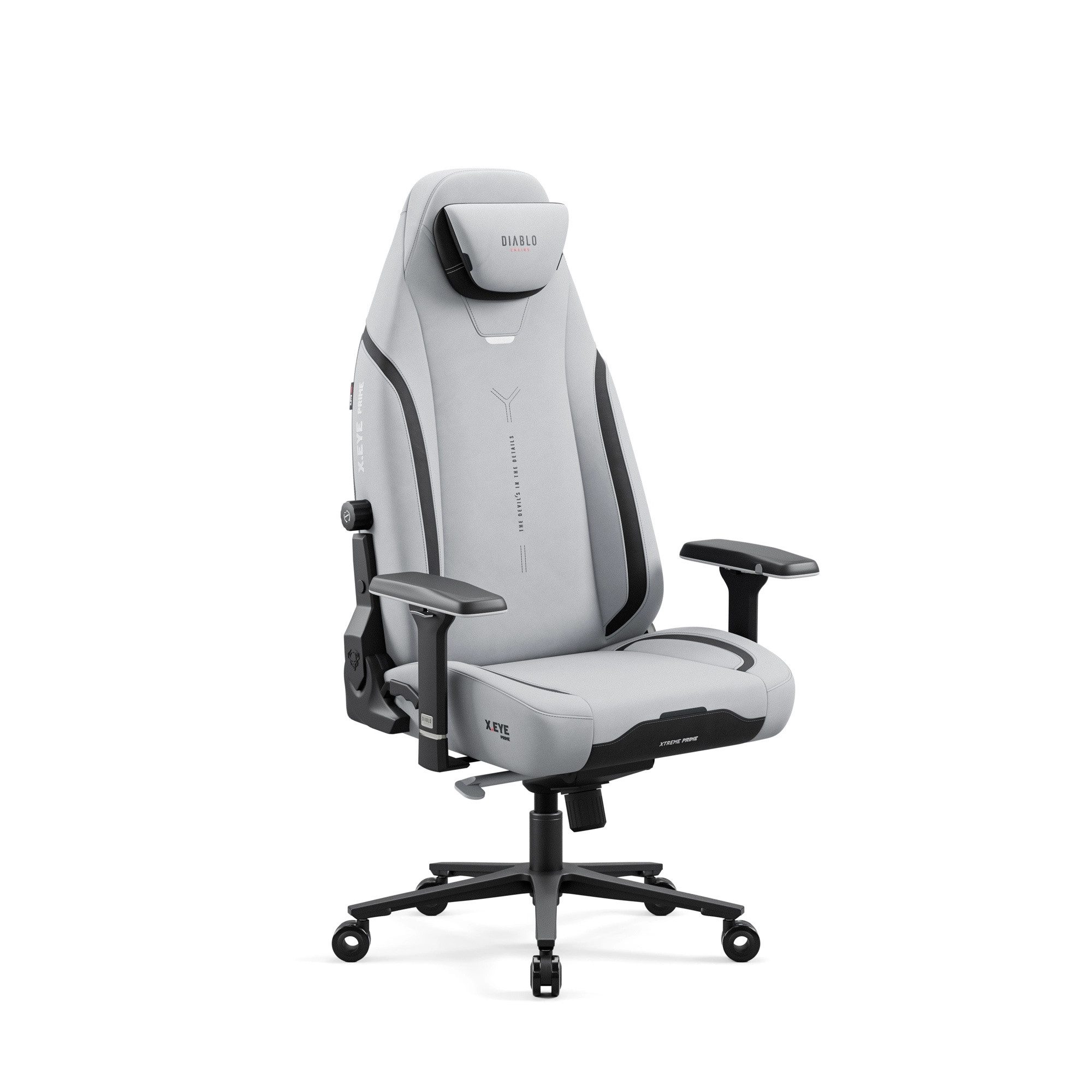 DIABLO CHAIRS Gaming-Stuhl X.Eye Prime Stoff ergonomisch 4D-Armlehnen Metallbasis 140kg (ProSpine Support, Wippmechanik 170°, Klasse-4-Gaslift), Magnet-Kopfstütze CoolComfort GentlePro TiltTech