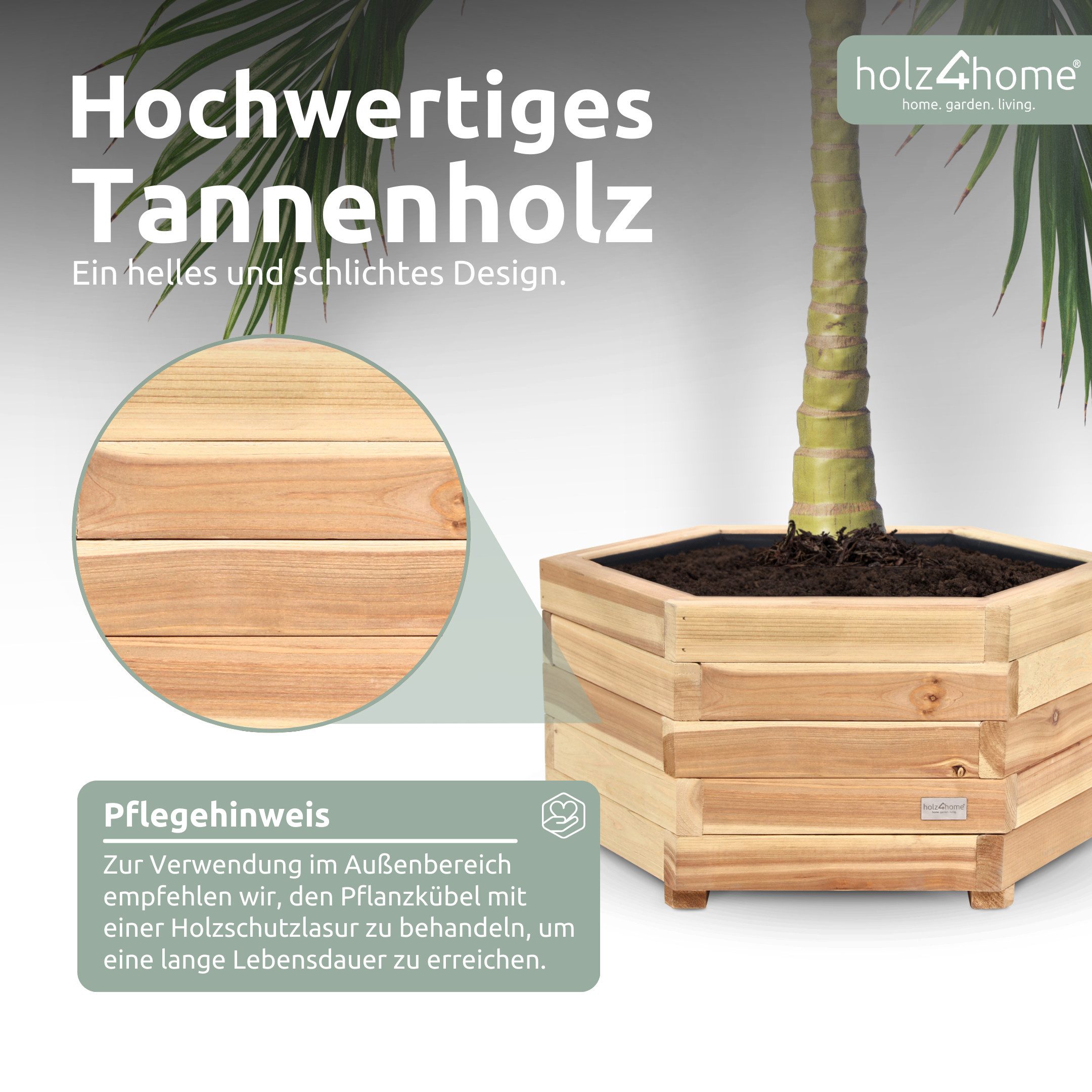 holz4home® Pflanzkübel 6-eckig aus Tannenholz I Outdoor Blumenkübel für Garten Balkon, inkl. Gartenhandschuhe & Vlies