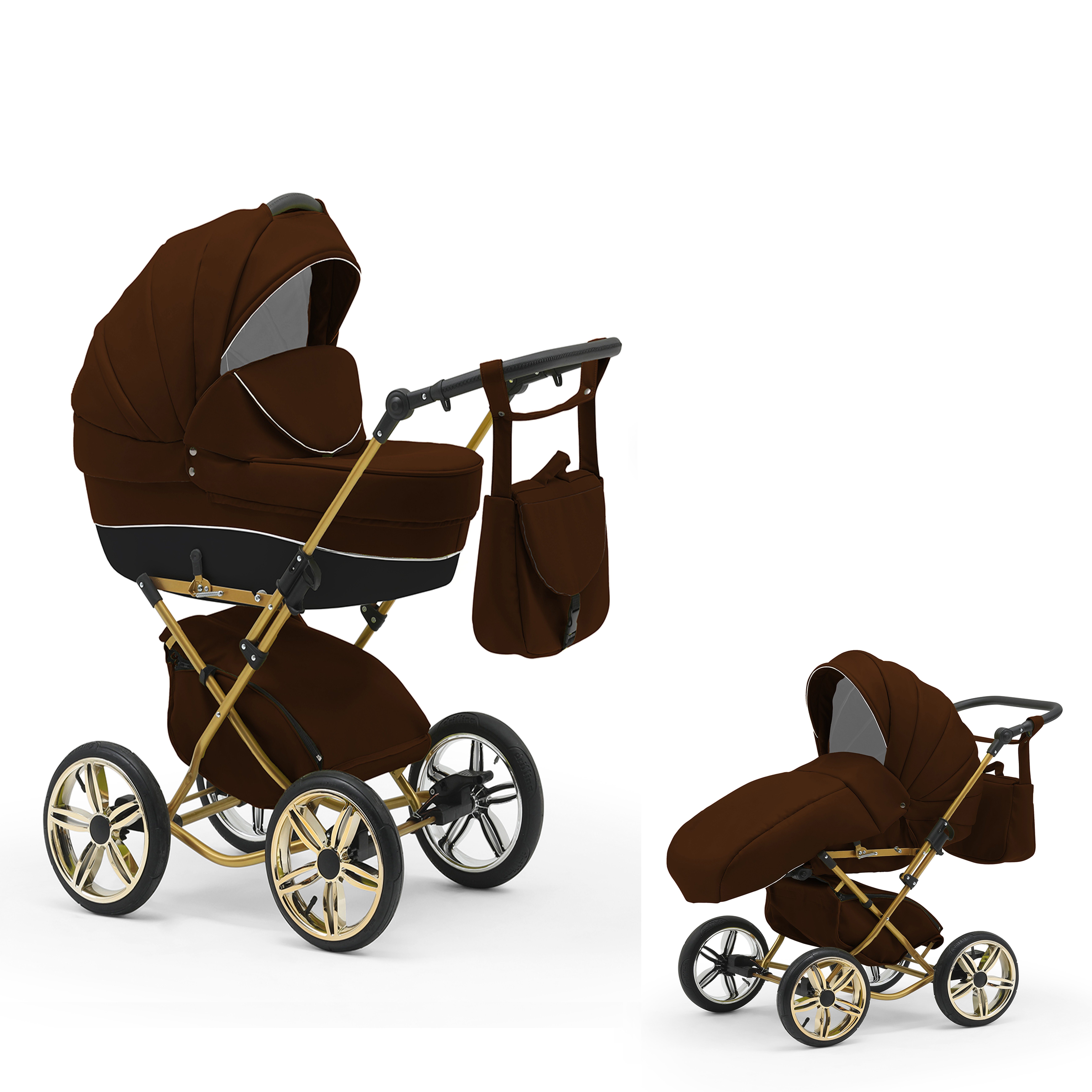 babies-on-wheels Kombi-Kinderwagen Sorento 2 in 1 - 11 Teile - von Geburt bis 4 Jahre in 30 Designs Braun