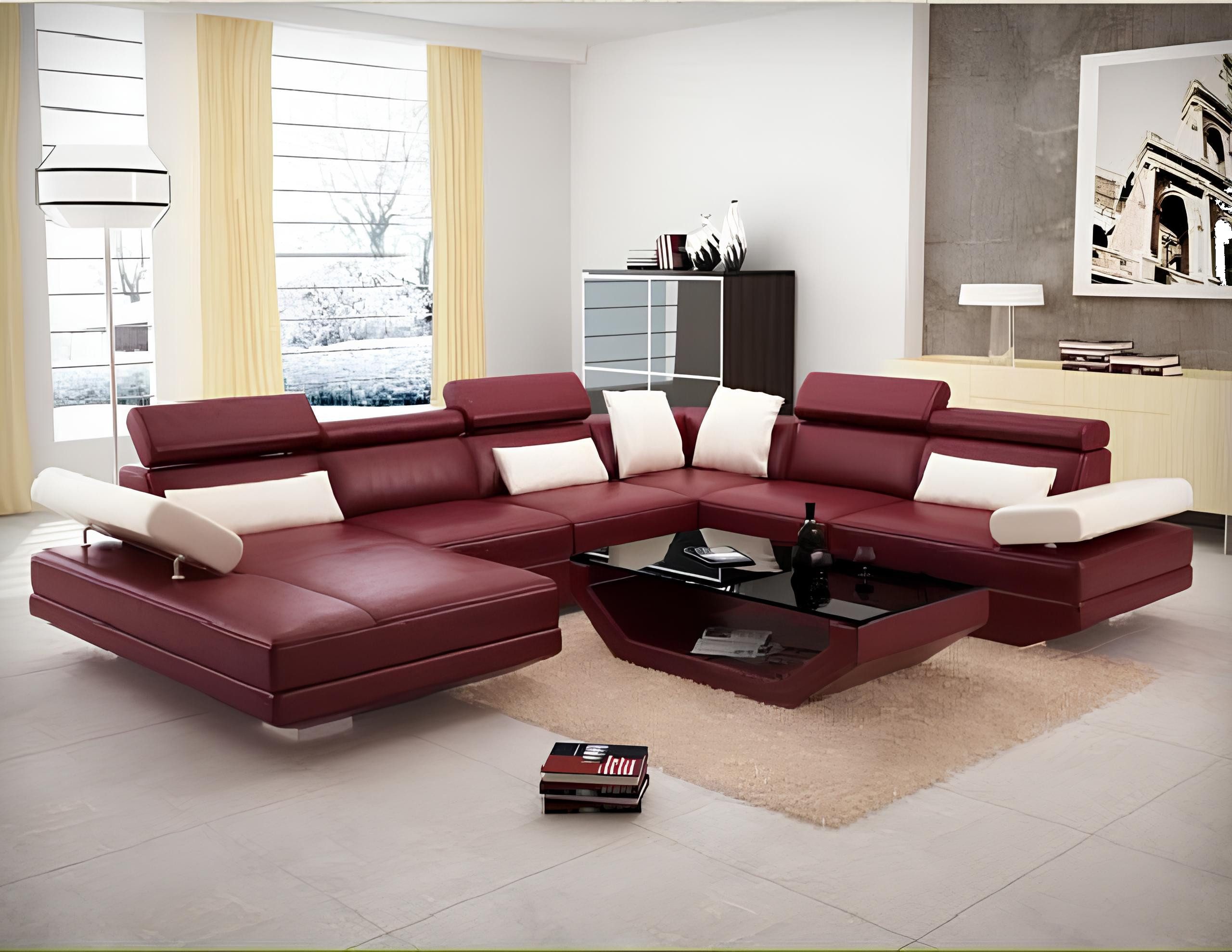 Xlmoebel Wohnlandschaft AlfredA Ecksofa aus Leder in modernem Design, Hergestellt in Europa