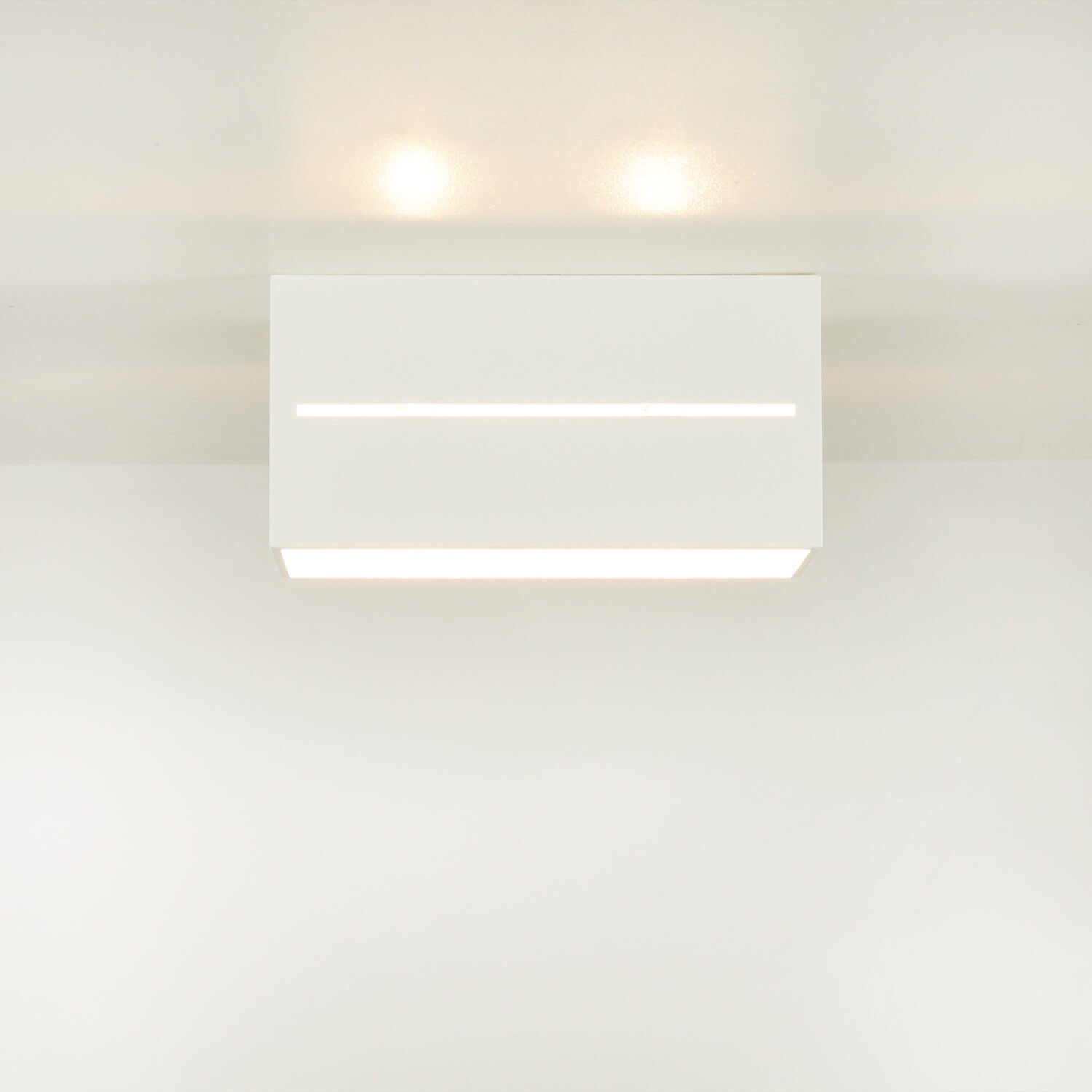eckig Wohnzimmer CAMILLIA, wechselbar, Licht-Erlebnisse Warmweiß, 2xG9 Deckenleuchte Aluminium Weiß L:20cm Küche Deckenlampe LED