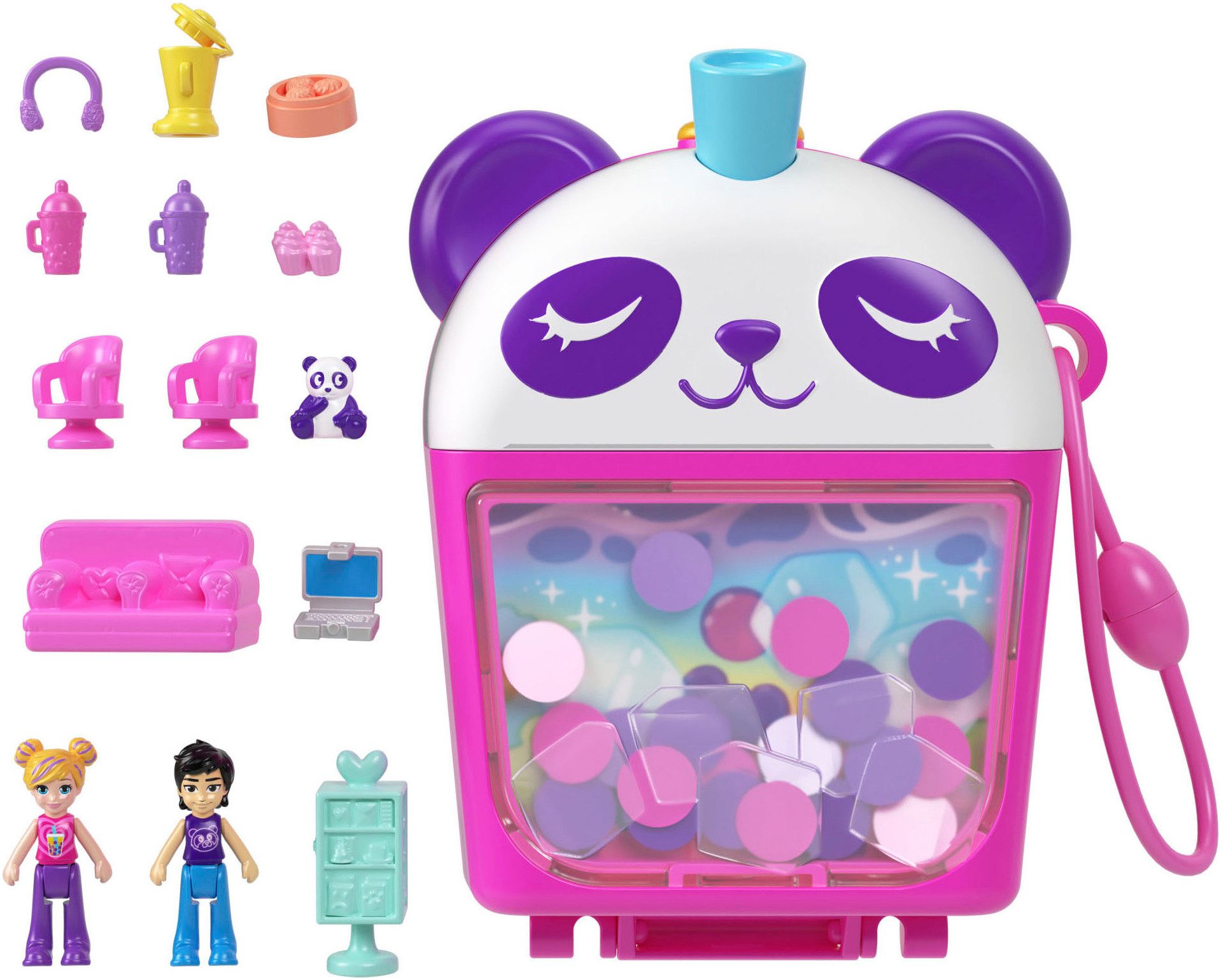 Polly Pocket Spielwelt Bubble Tea Pandaschatulle, mit 2 Куклы und Zubehör