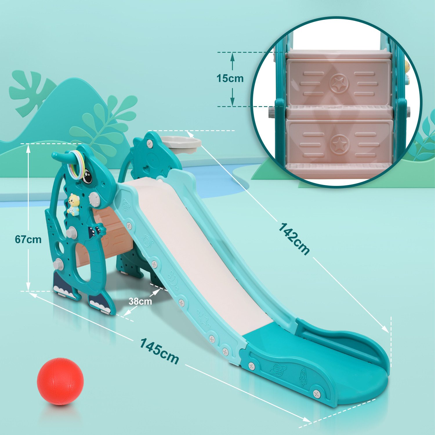 Clanmacy Rutsche 4-in-1 Kinderrutsche mit Basketballkorb Wurfring Englisch- günstig online kaufen