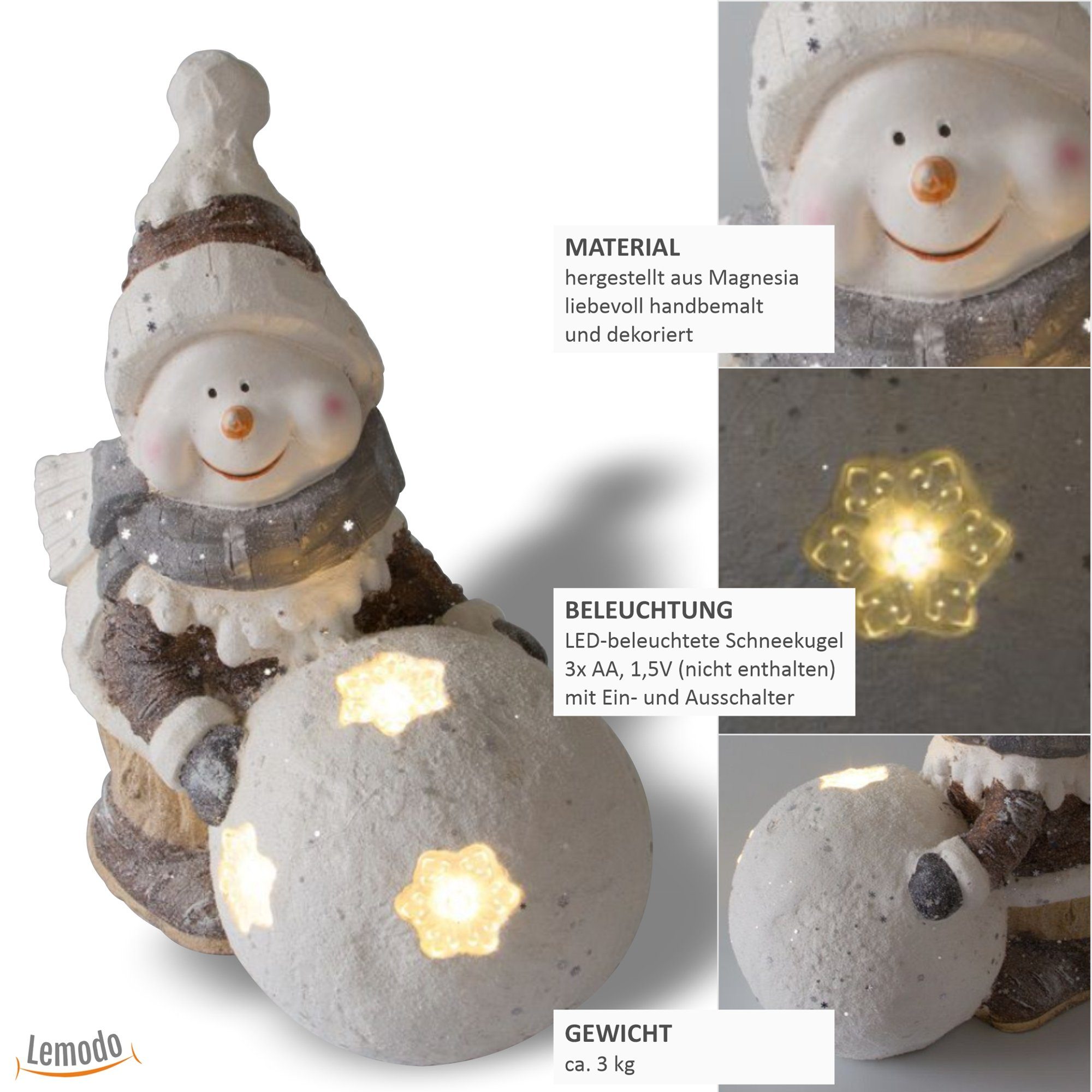 Lemodo Weihnachtsfigur Weihnachtsdeko für außen, Schneemann mit LED