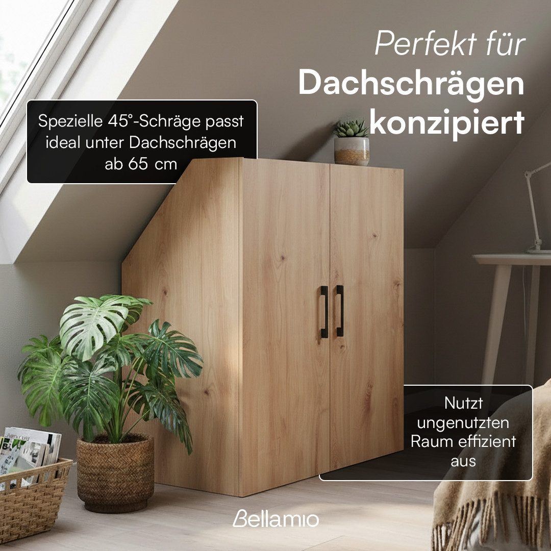 Bellamio Regal Aland Dachschrägenregal 45 Grad-Winkel, Eiche, 90 cm breit mit 2 Türen, verfügbar mit & ohne Türen