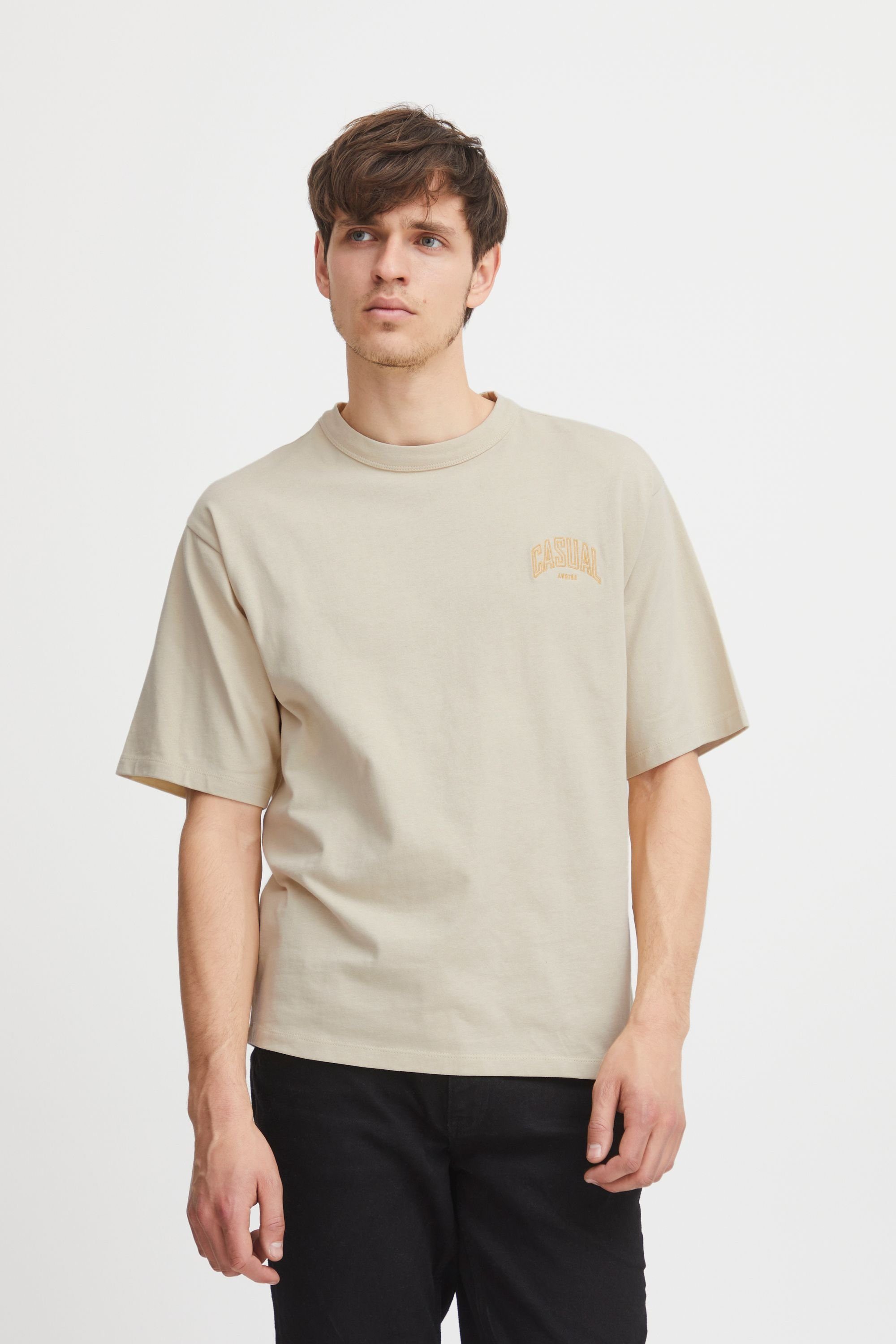 Casual Friday T-Shirt CFTue tee with small chest embroidery - 20504815 Gravel (141014)