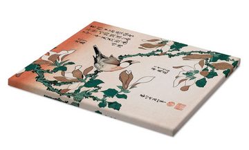 Posterlounge Leinwandbild Katsushika Hokusai, Java Spatz auf Magnolie, Malerei