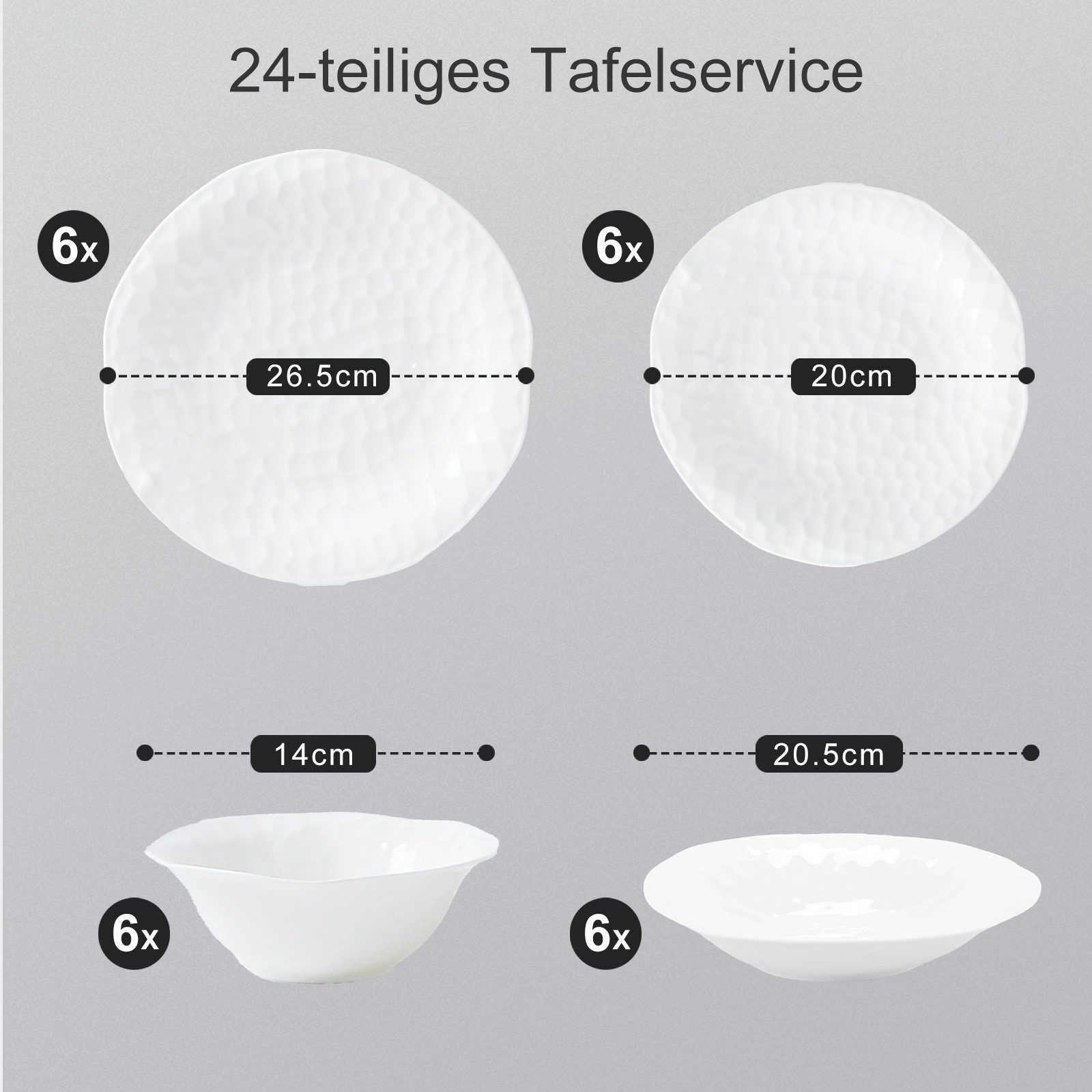 LB LICHTENBERG Tafelservice Geschirrset, Essservice Teller Set Porzellan, Weiß (24-tlg), 6 Personen, Keramik, Verschiedene Stile Geeignet für Spülmaschine & Mikrowelle