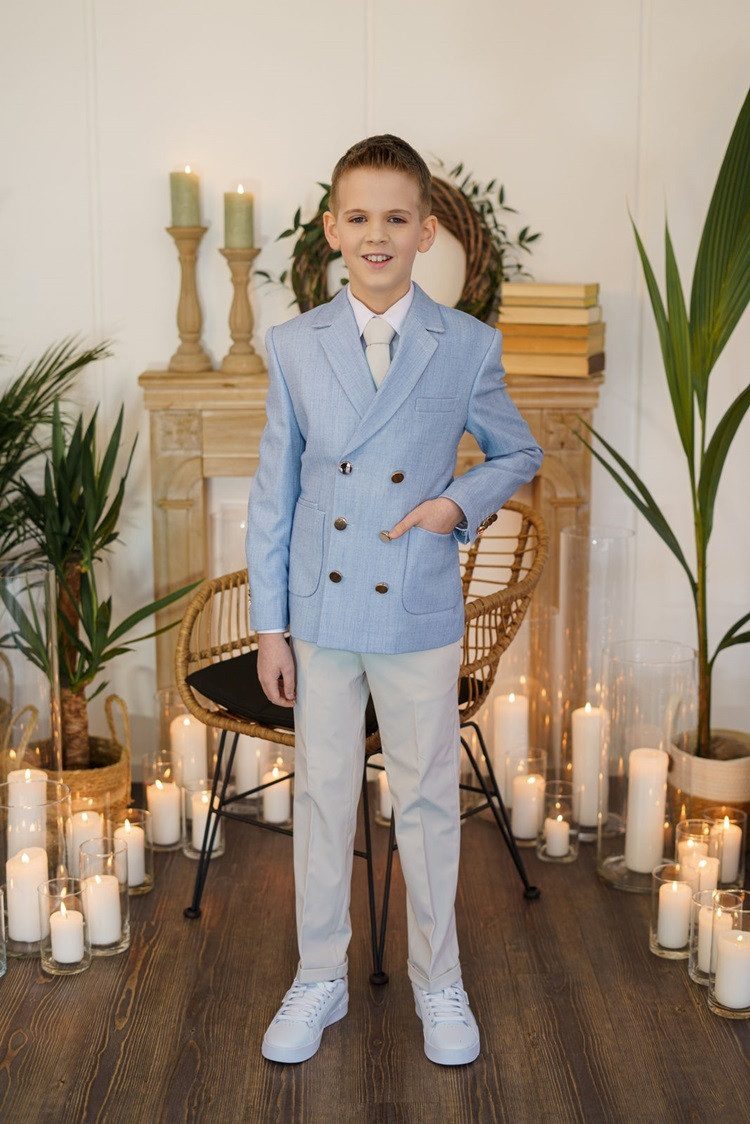 Pure White Jackenblazer Sakko Hellblau doppelreihiges Design 25087 (Stück, 1-tlg)