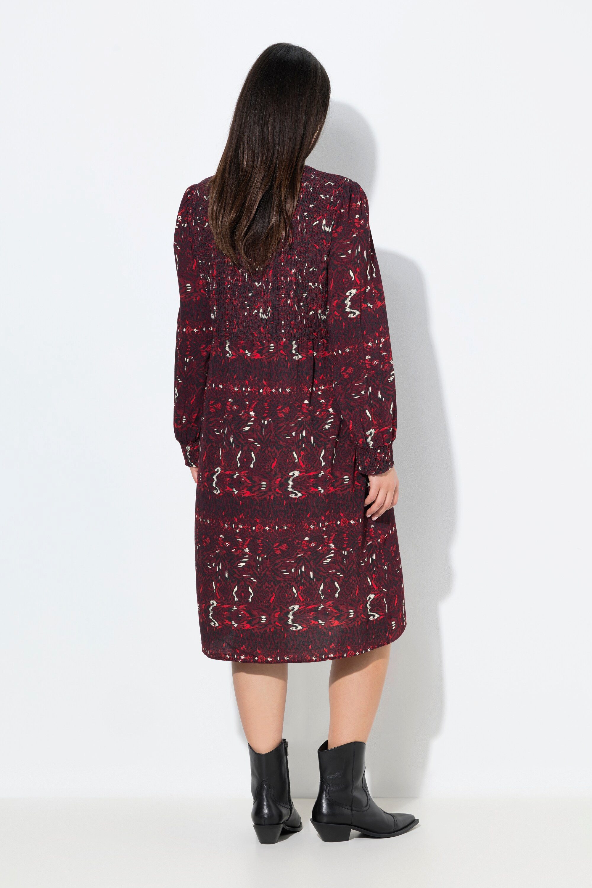 Ulla Popken Jerseykleid Smokkleid A-Linie V-Ausschnitt Langarm