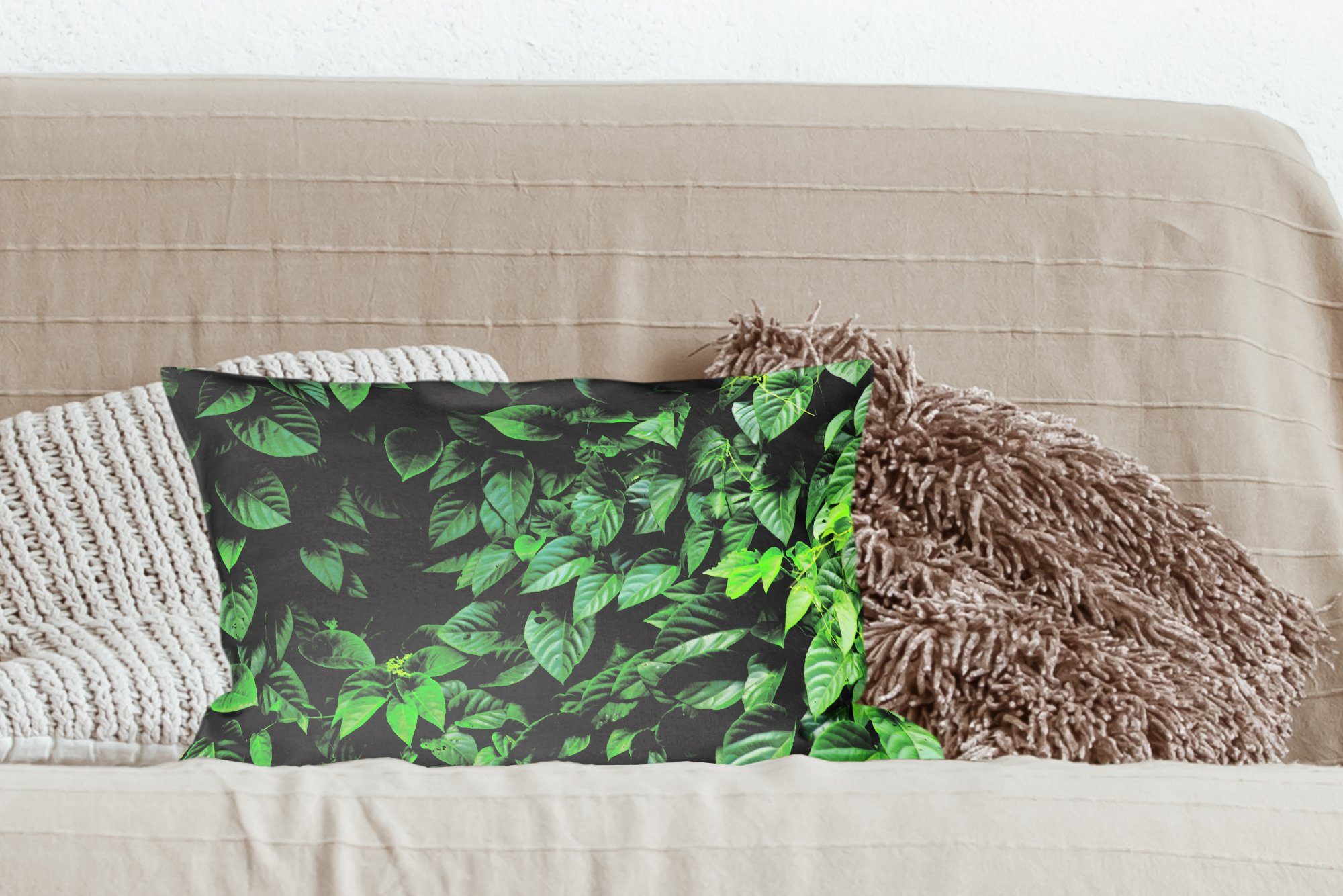 Wohzimmer Grüne Dekokissen Dekoration, mit Schlafzimmer Dekokissen Füllung, Blätter, Zierkissen, MuchoWow
