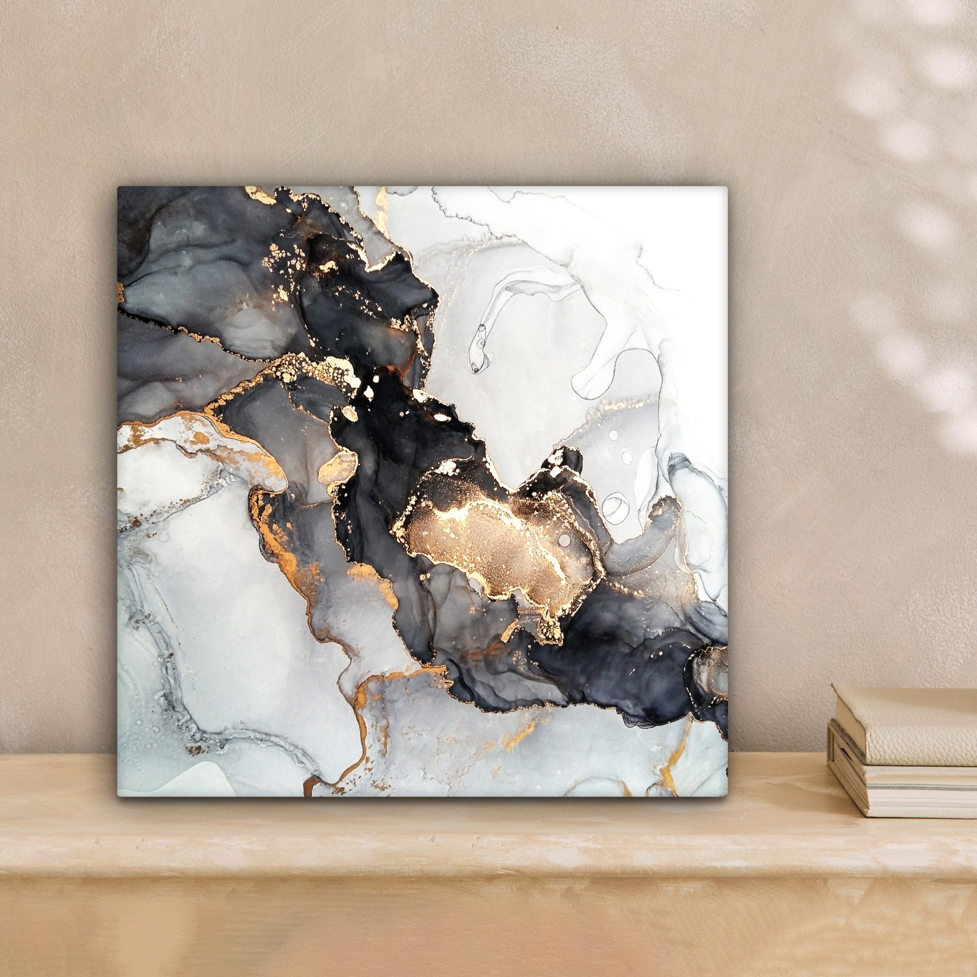 OneMillionCanvasses® Leinwandbild Marmor - Schwarz - Weiß - Gold - Luxus - günstig online kaufen