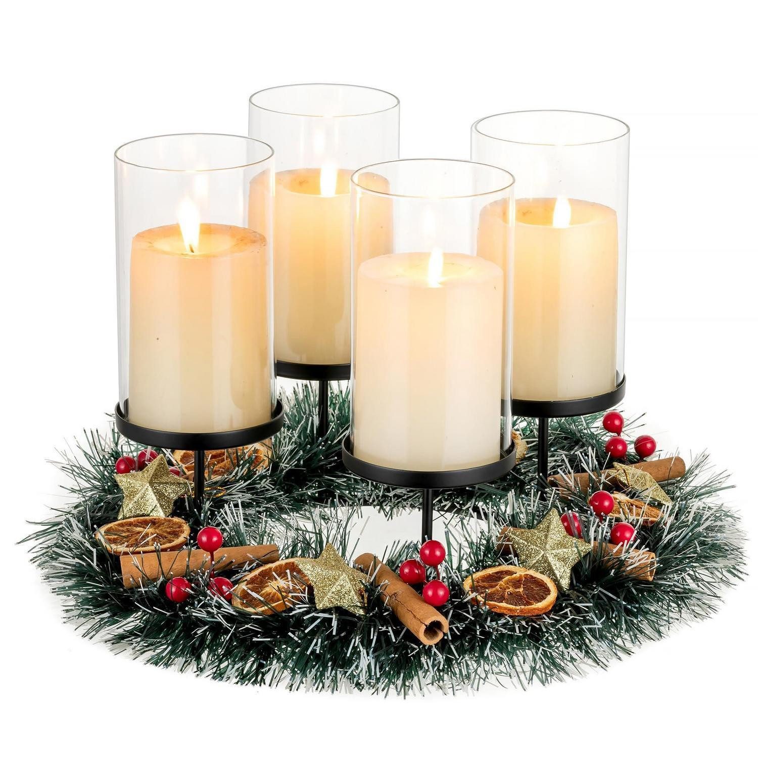 LuxusKollektion Adventsleuchter Kerzenhalter Adventskranz Schwarz Metall/Glas 2026 (1 St)