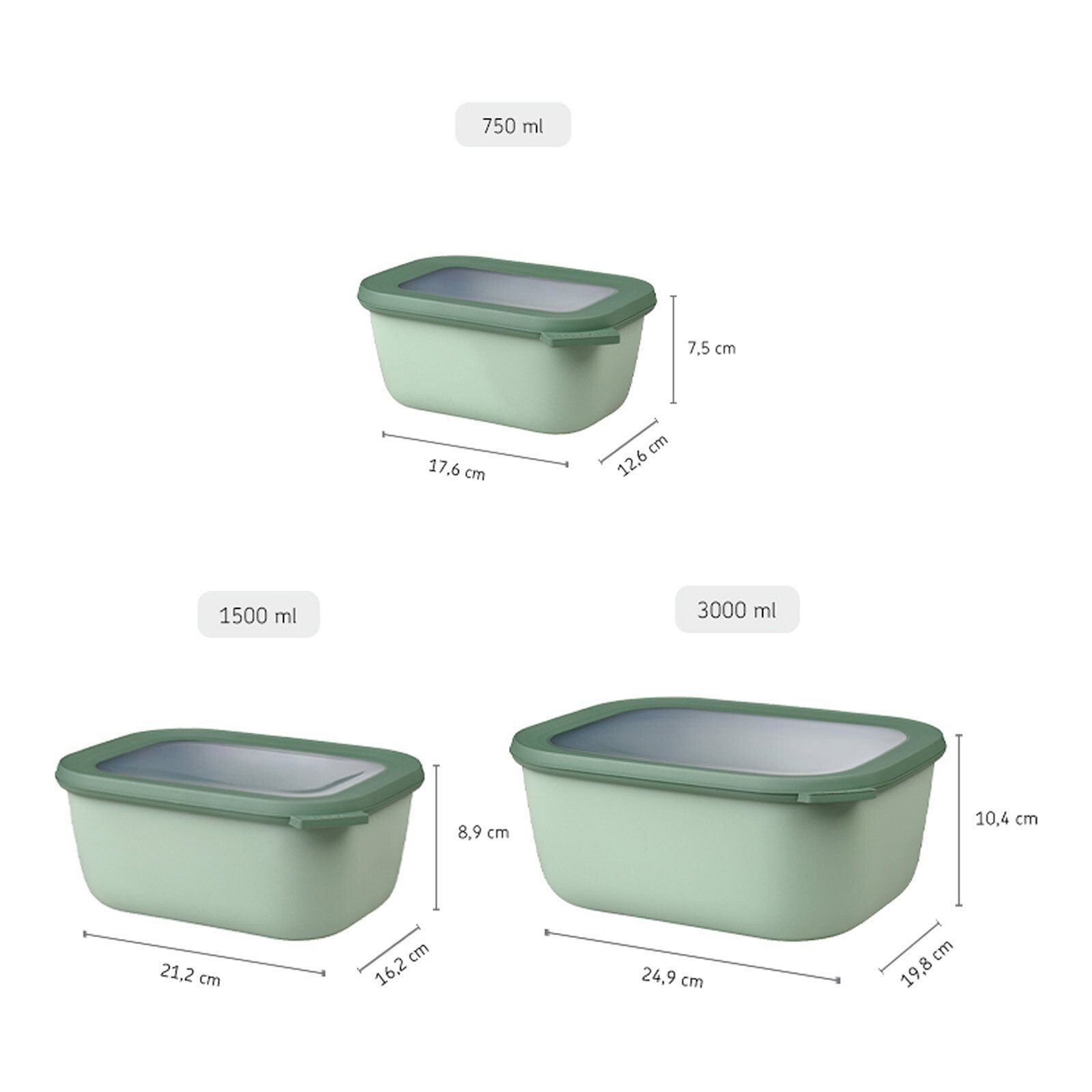 Multischüssel Green 0,75l (3-tlg) Set, 3l Kunststoff, 3er Mepal 1,5l Frischhaltedose Nordic Cirqula