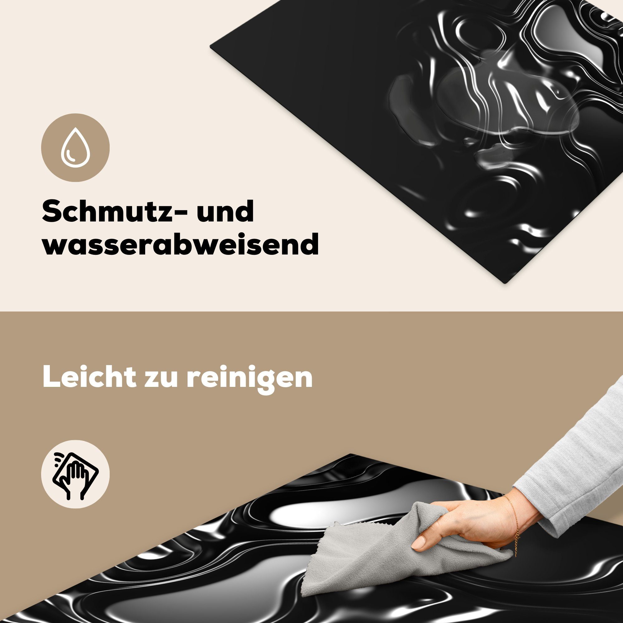MuchoWow Herdblende-/Abdeckplatte Schwarzes Öl mit Arbeitsfläche 70x52 cm, rauer Textur, Mobile tlg), (1 Vinyl, Ceranfeldabdeckung nutzbar