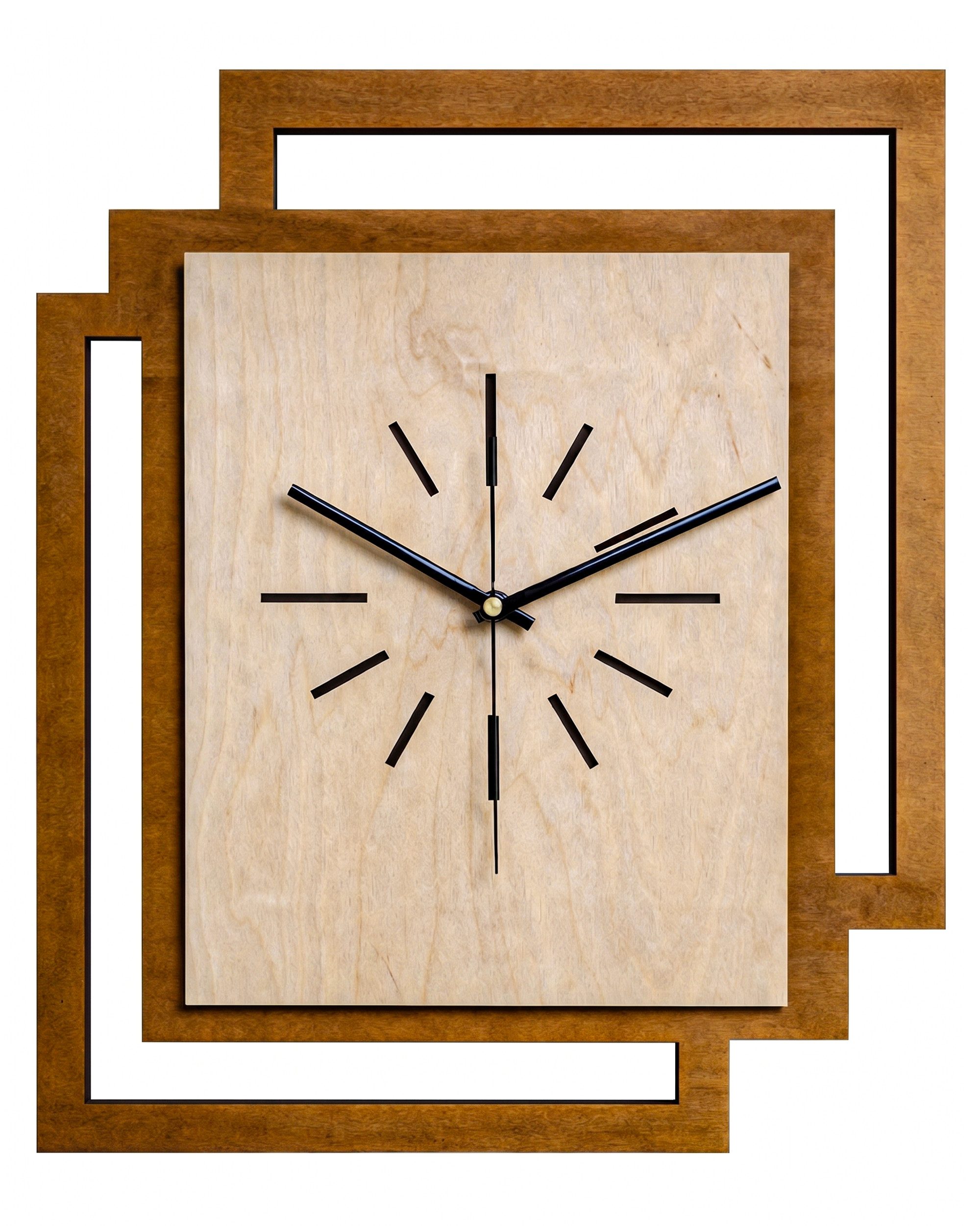 ORNAMENTI Wanduhr Große handgefertigte moderne aus Holz, Hingucker Wanddeko 45 x 55 cm (Rechteckig vertikal ohne Tickgeräusche für Wohnzimmer, ohne Ziffern)