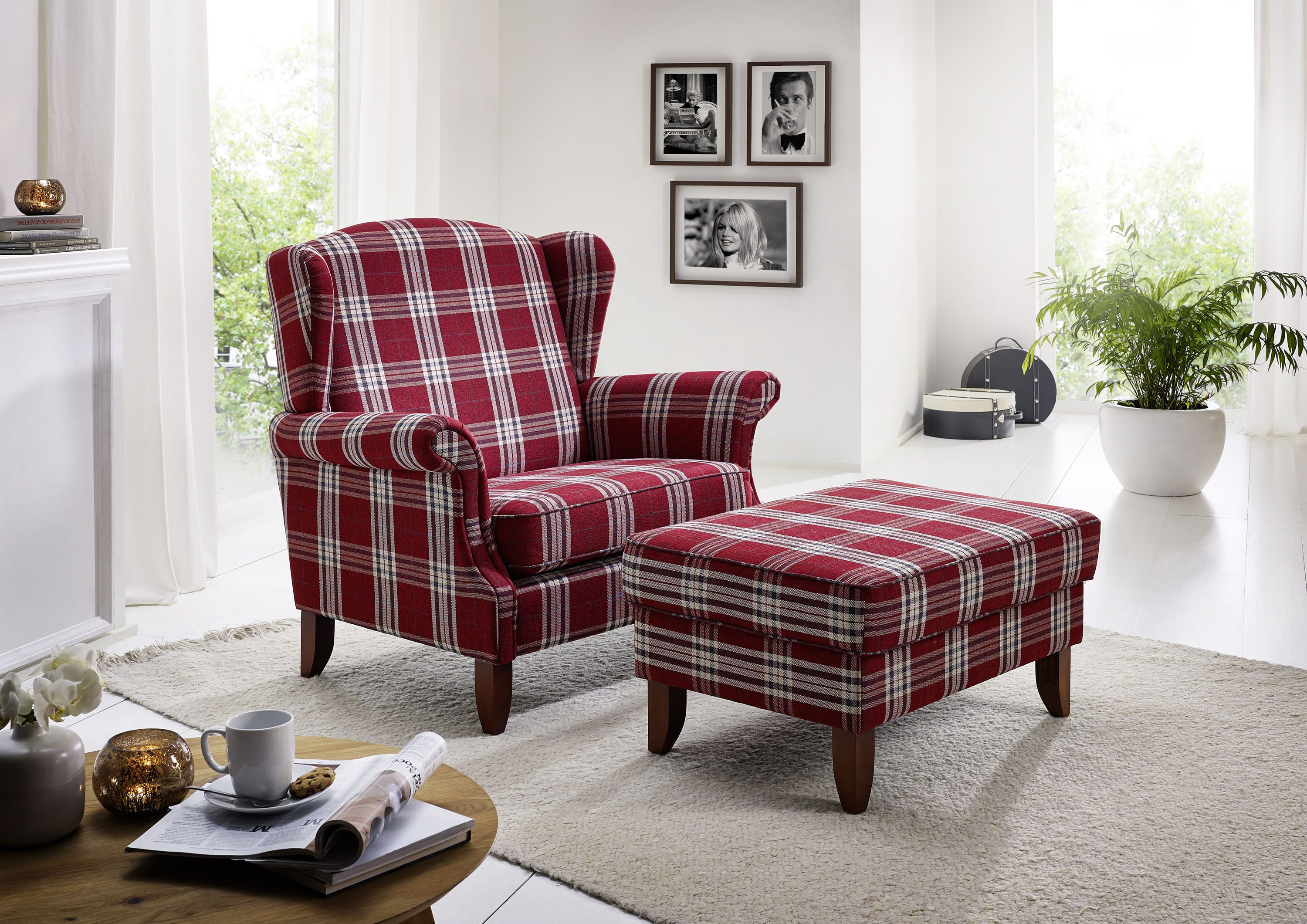 Max Winzer® Ohrensessel Verita, Big-Hocker kariert