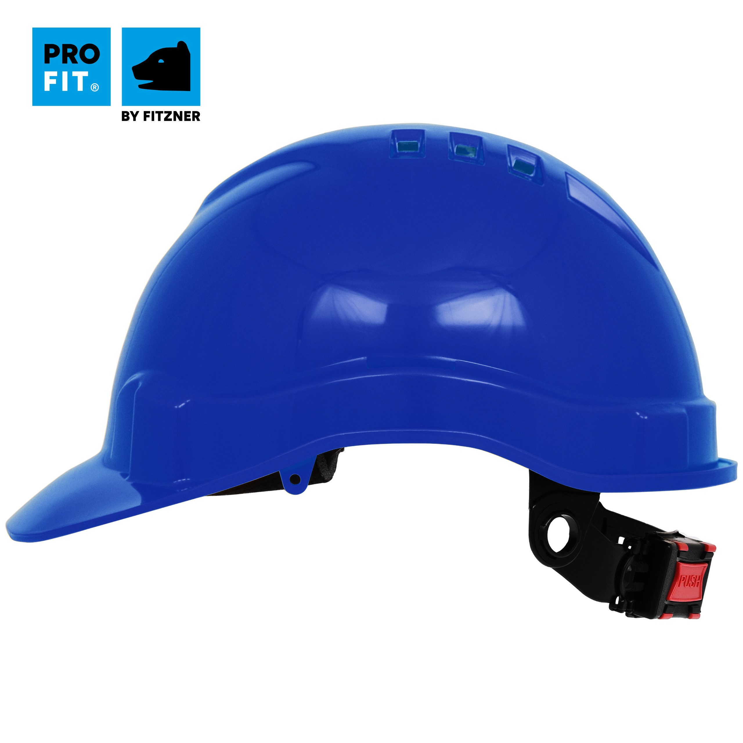 PRO FIT by Fitzner Sicherheitshelm Pro Cap, Arbeitsschutzhelm, PE-Schutzhelm für die Baustelle, Blau (1, Stück), 6-Punkt-Textil-Bänderung, Nackenschutz, Push-Lock-System