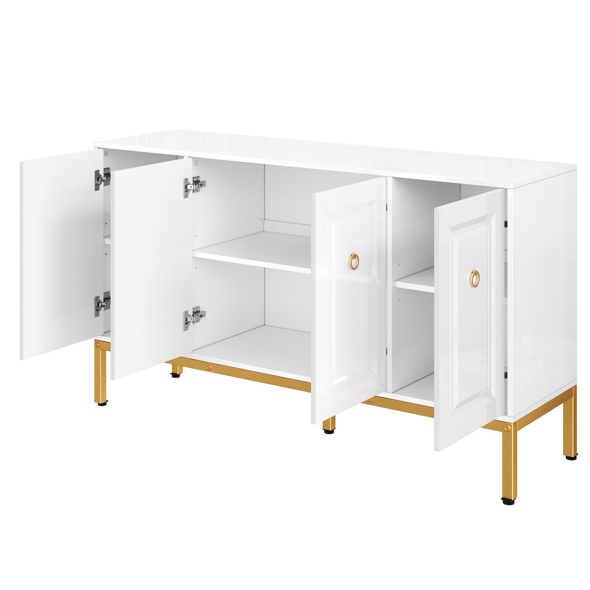 Merax Sideboard hochglanz Aufbewahrungsschrank mit goldenen Beinen (1 St), Anrichte Kommode mit 4 Türen & verstellbare Einlegeböden, 140x40x80cm