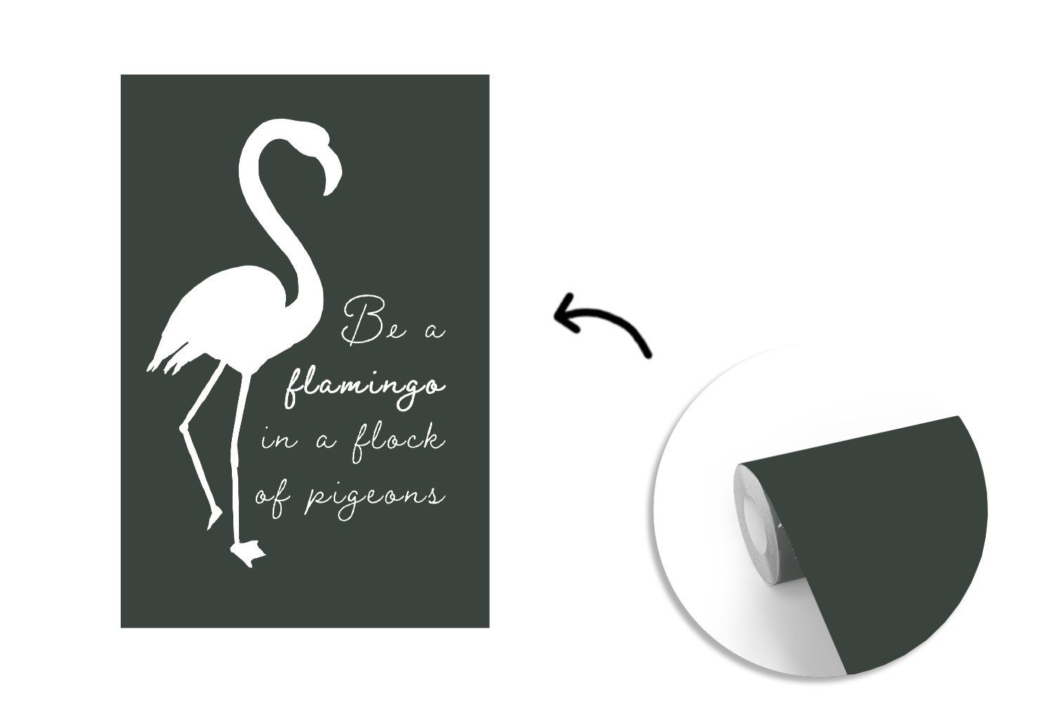 MuchoWow Montagefertig - Wohnzimmer, für St), - Fototapete Wandtapete Zitat Weiß, Matt, Tapete (3 Flamingo - Vinyl Schwarz bedruckt,
