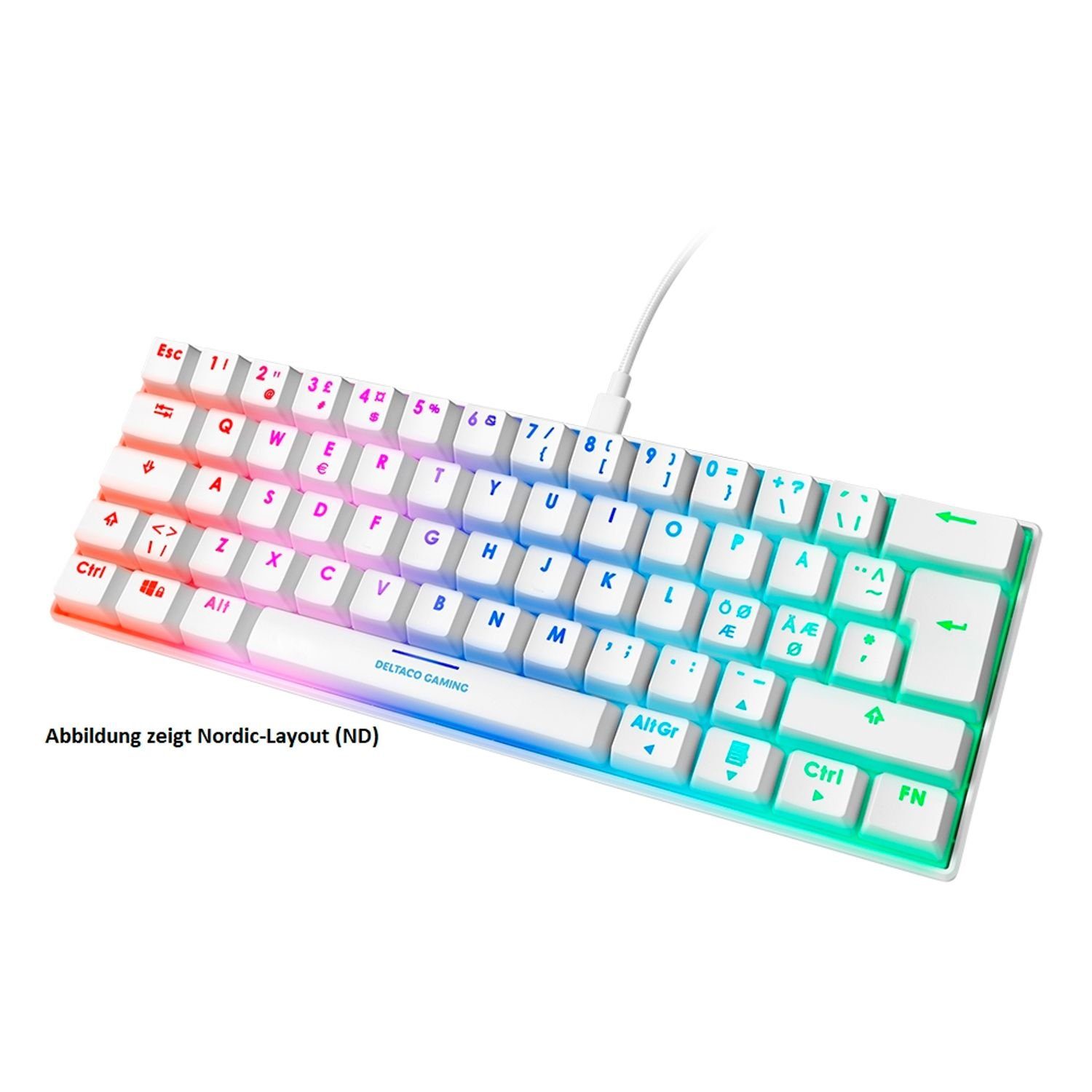 DELTACO Mechanische Mini Gaming Tastatur (RGB-LED-Beleuchtung, 62 Beleuchtung Gaming-Tastatur Farbe N-Key-Rollover, 100% weiß) Anti-Ghosting RGB LED Tasten