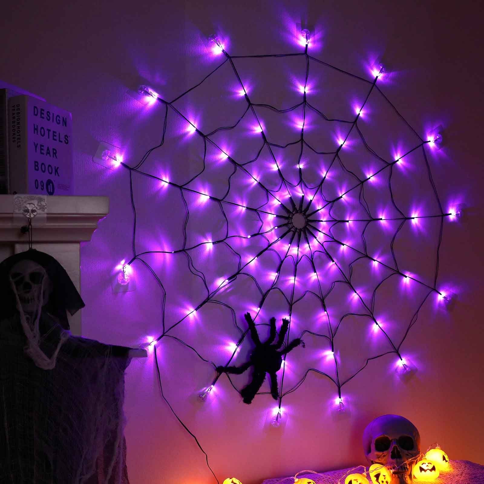 Merry 2024 Dekolicht Halloween Dekoration Party Spinnennetz Lichter,LED Lichterkette, Batterie, Batterie/USB – Bild 2 von 5