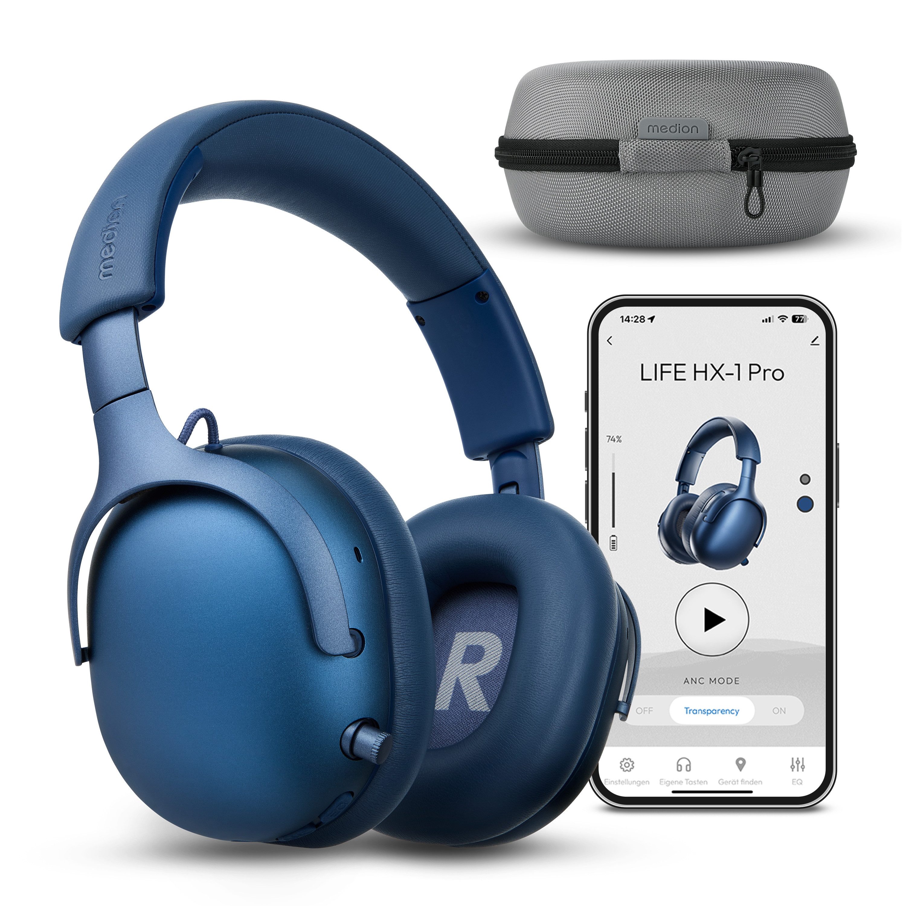 Medion® LIFE HX-1 Pro Over Ear-Kopfhörer (MD43772) Kopfhörer (An/Aus Anzeige, Austauschbare Ohrpolster, AUX-Eingang, Bluetooth, Drahtlos, Drehbare Ohrmuscheln, Integrierte Akku, LED-Beleuchtung, Spritzwasserschutz, USB-Ladefunktion, Bluetooth 6.0)