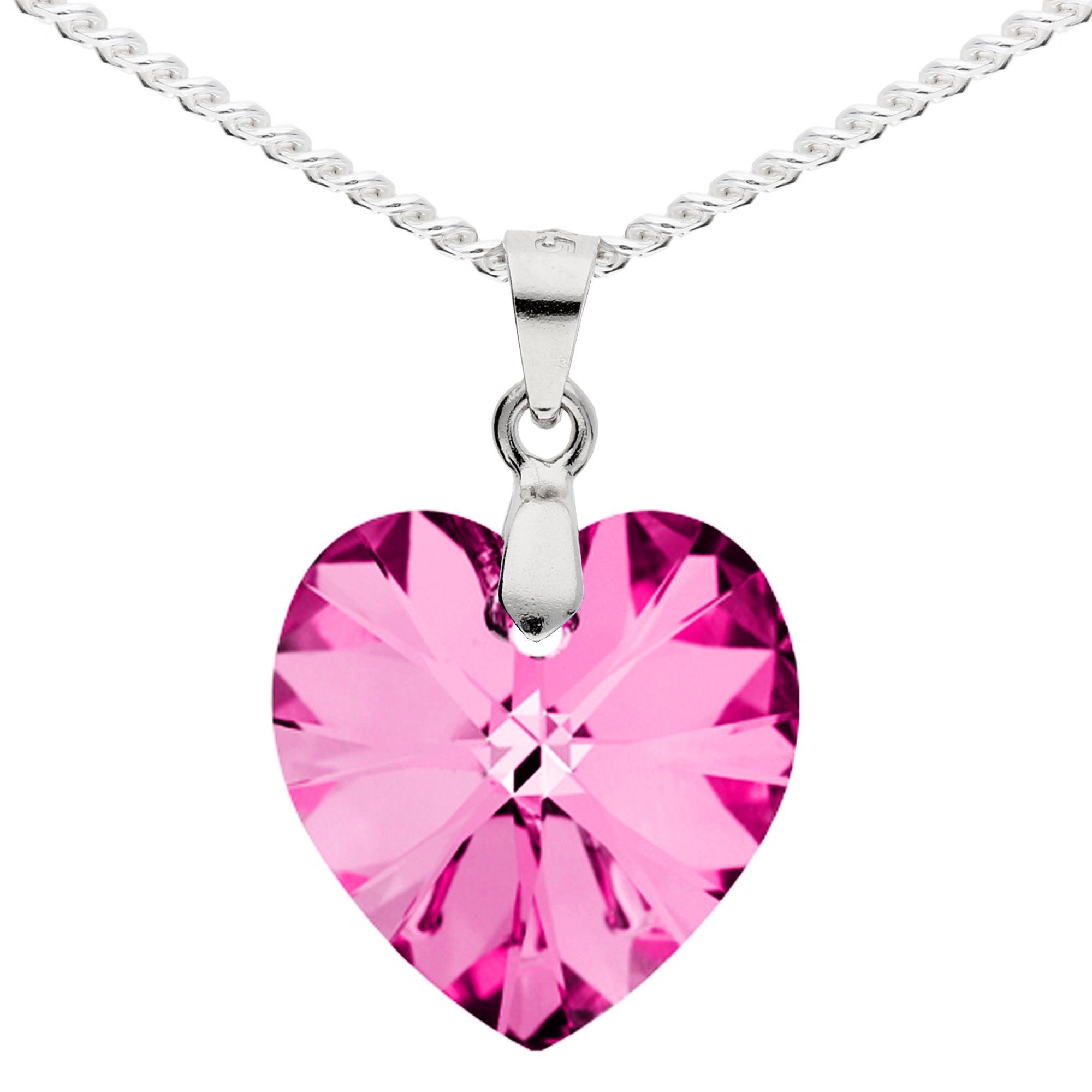 LÖB Kette mit Anhänger Kette 925 Silber mit Herz Kristall Anhänger Pink