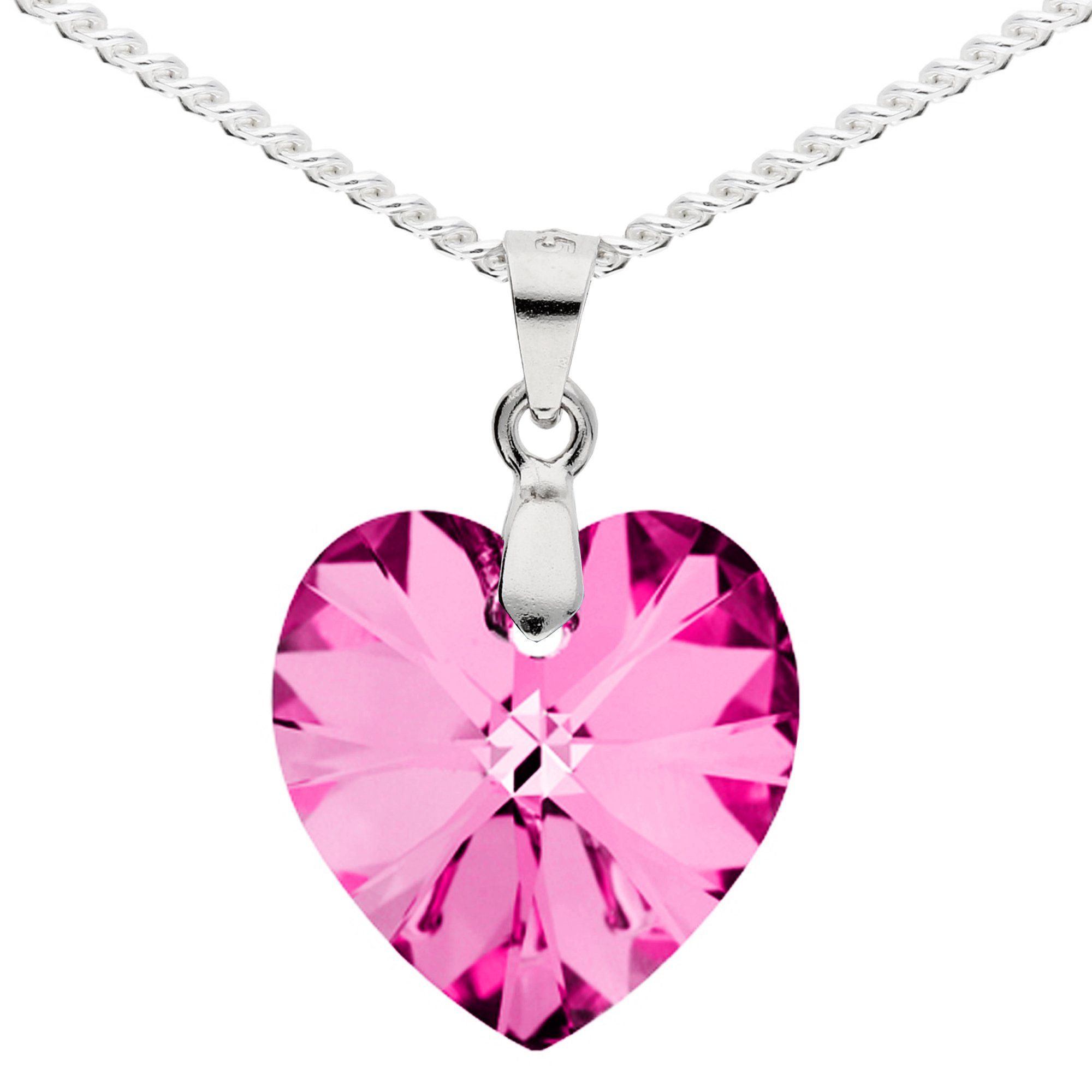 LÖB Kette mit Anhänger Kette 925 Silber mit Herz Kristall Anhänger Pink,  Silberkette mit pinkem Herz Anhänger Strass Glitzer Kristall Stein  Herzanhänger Herzstein Herzen Damenkette Herzkette Ich Liebe Dich Rosa  Geschenke Für