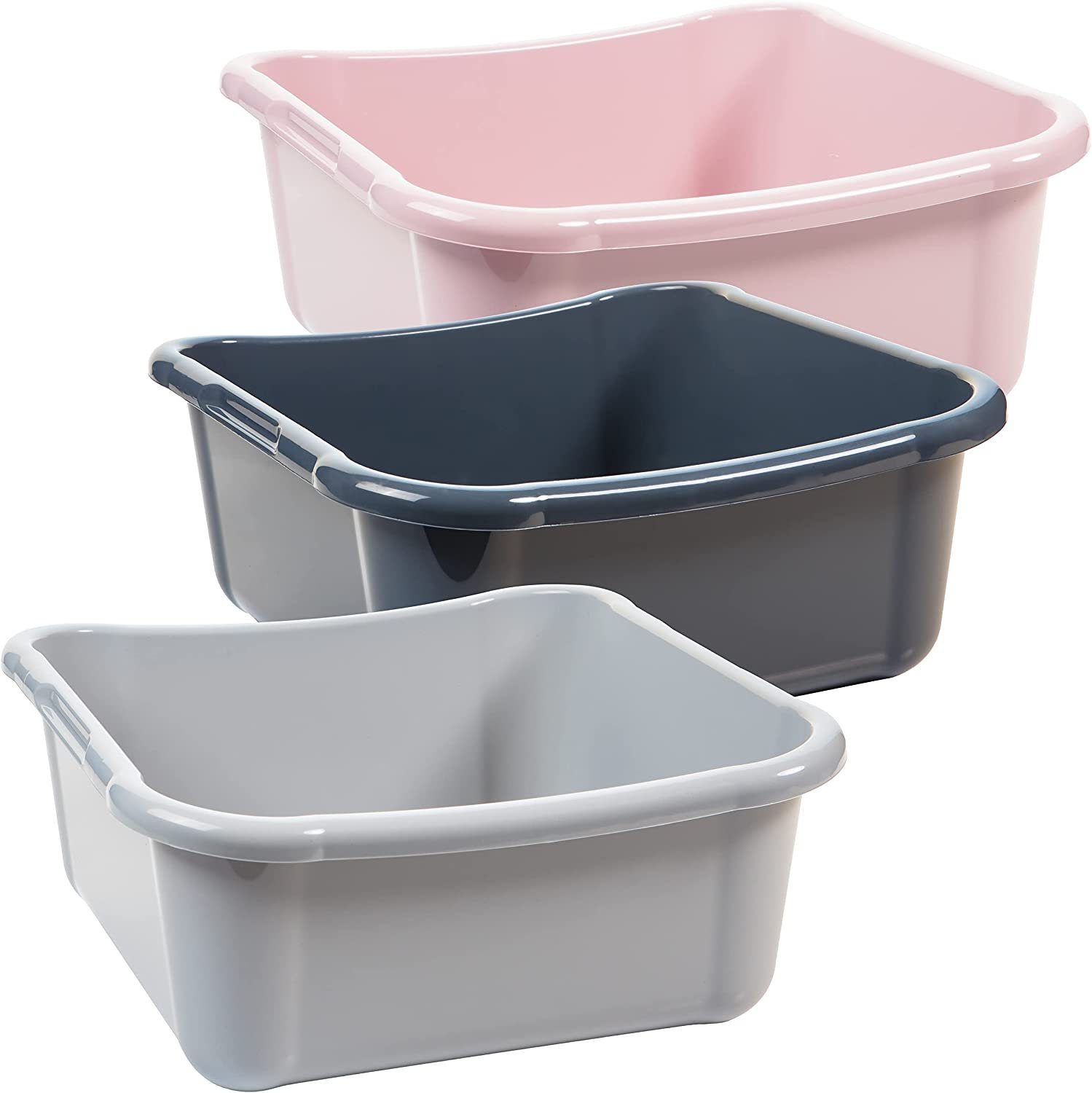 Centi Rührschüssel 3er Set Waschschüssel, Wanne, Spülschüssel, eckig Spülschüsseln, Kunststoff, (12 L, H15 cm, B x T 35x35 cm, Farbe: pastell rosa, grau, 3-tlg), Spülschüsseln aus Stabilem Kunststoff, Spülwanne, Made in EU