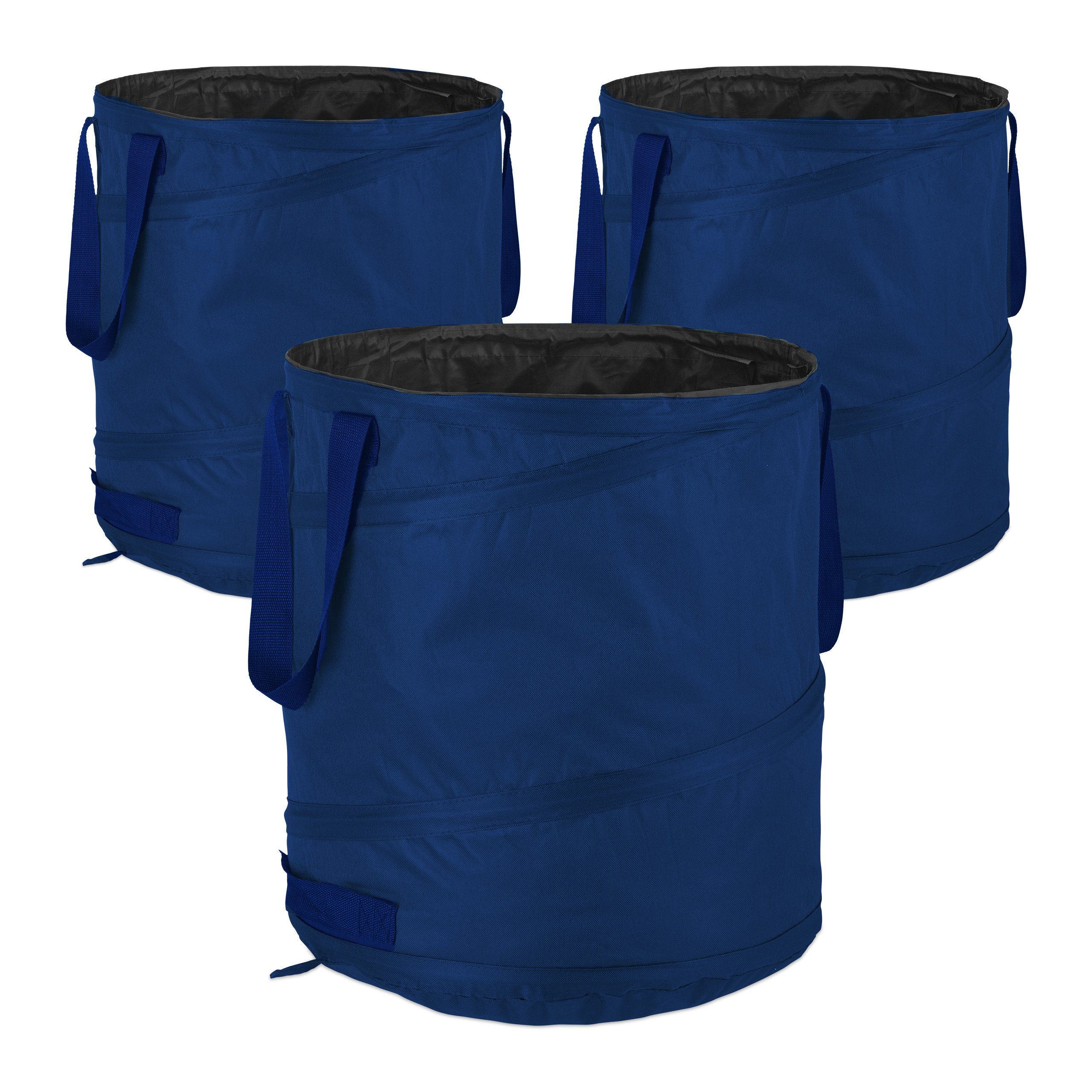 relaxdays Gartensack 3er Set Pop Up Laubsack 85 L blau, für Gartenabfälle wie Grünschnitt, Laub, Gras und Unkraut, 85 l, (3-tlg)