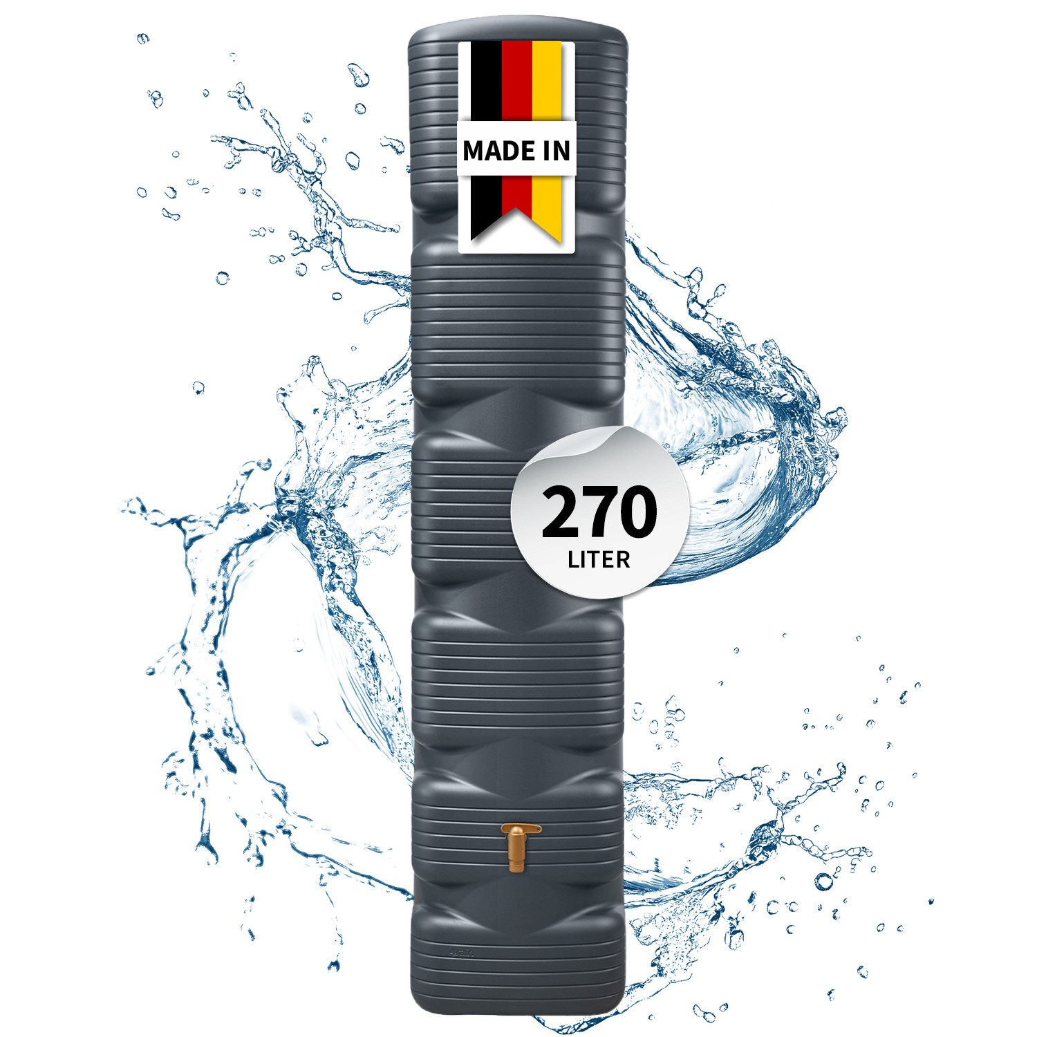 4rain Regentonne QUADRO Wandtank 270 Liter graphite grey