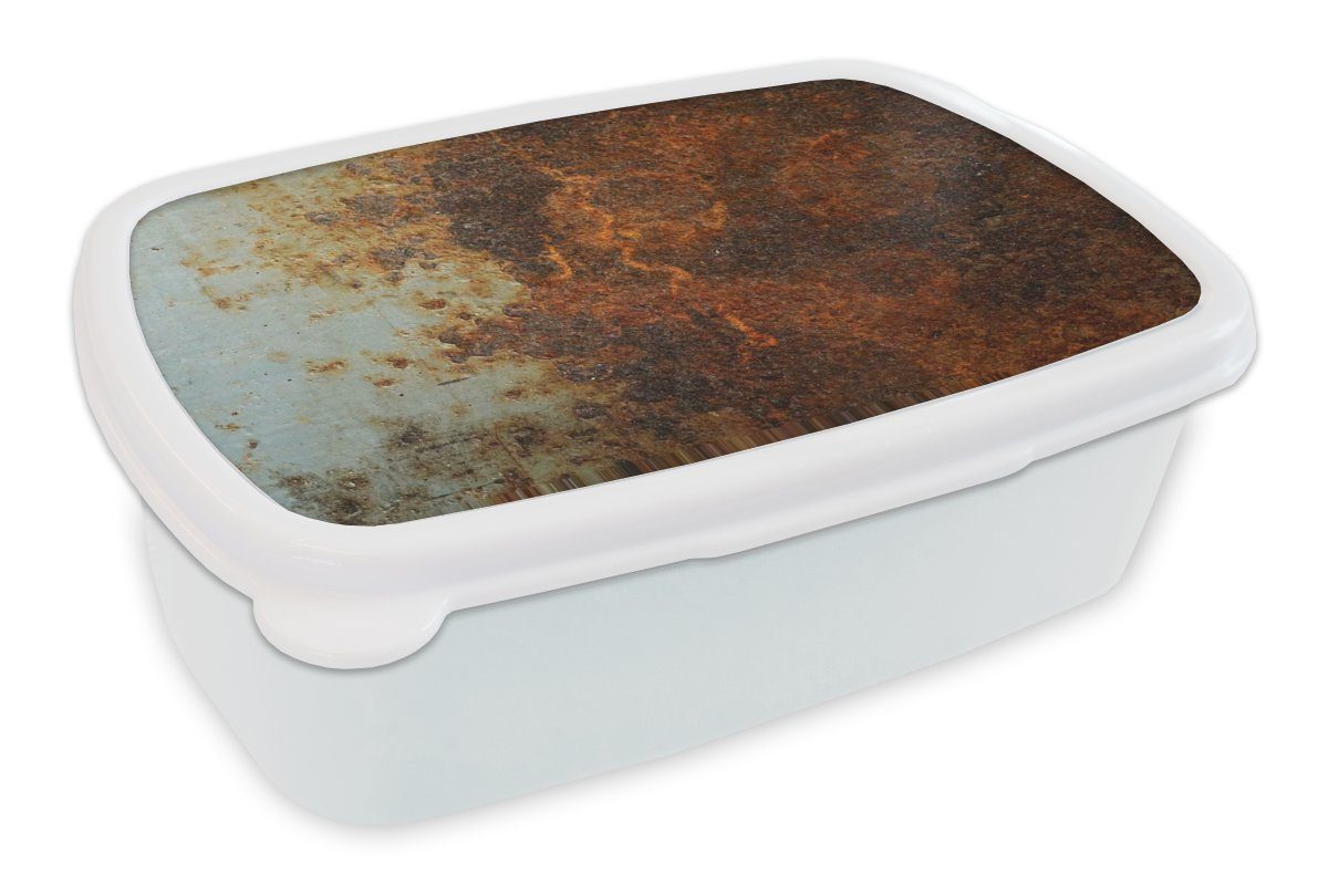 MuchoWow Lunchbox Bleche - Eisen - Rost, Kunststoff, (2-tlg), Brotbox für Kinder und Erwachsene, Brotdose, für Jungs und Mädchen weiß