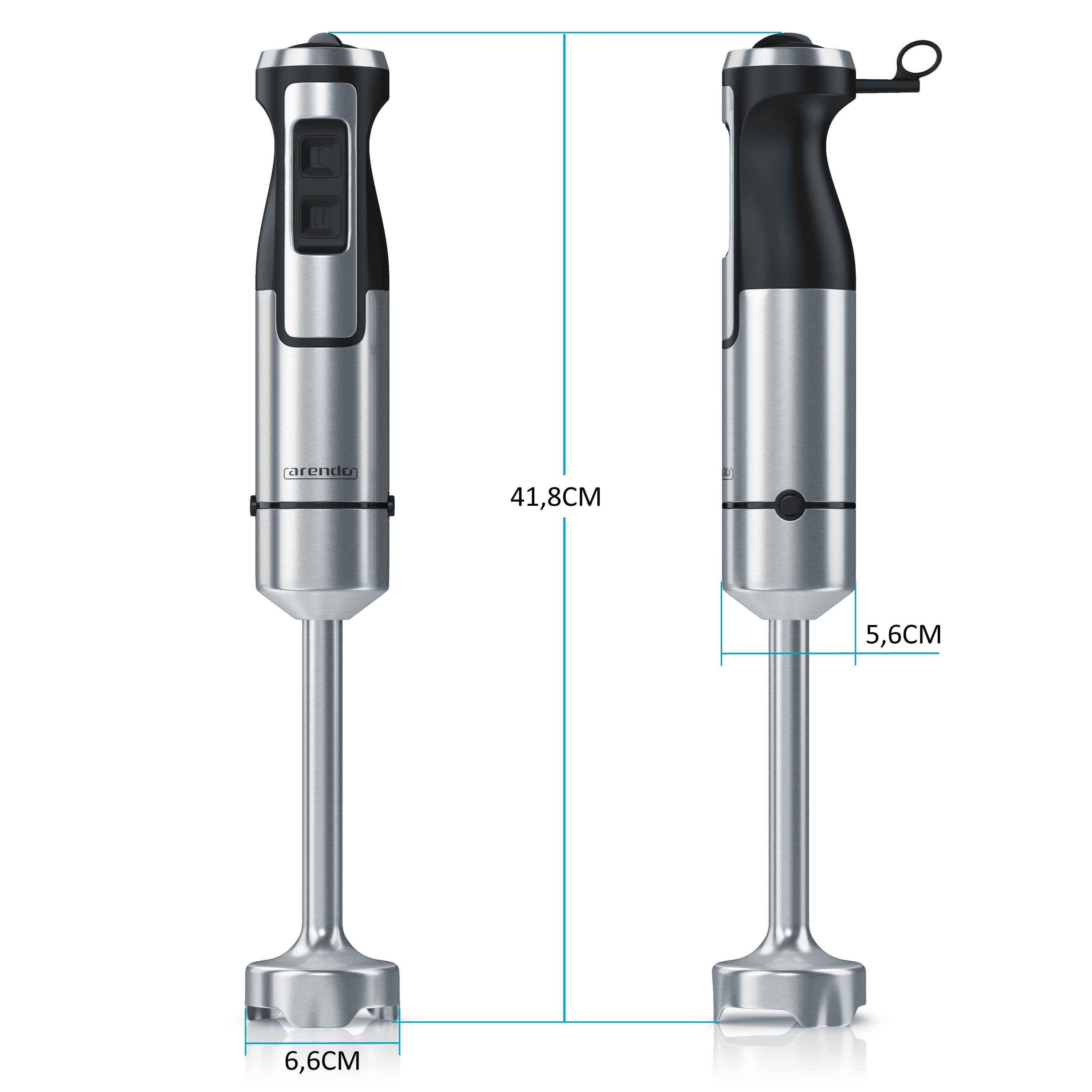 Arendo Stabmixer Edelstahl Pürierstab mit Messbecher, Handmixer, stufenlose Regelung, 1000 W, vierflügeliges Messer, Turbotaste, Abnehmbarer Mixfuß, GS Geprüft