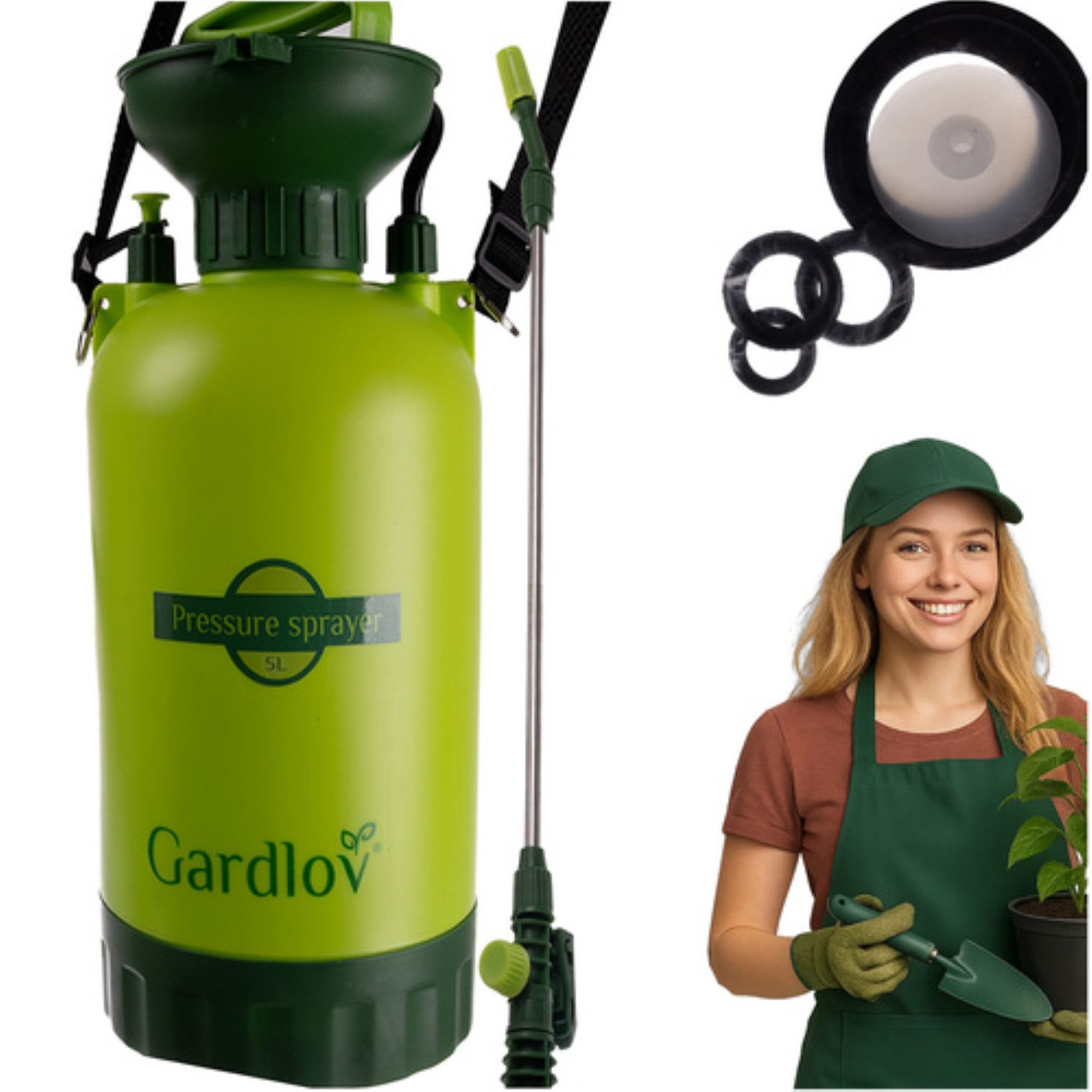 Gardlov Drucksprühgerät Hand-Drucksprüher Garten 5 L mit Schultergurt, Lanze und Schlauch, (Rückenspritze mit Teleskoplanze für präzise Gartenpflege und Pflanzenschutz, 5L-Sprühgerät Set mit Teleskoplanze für effektive Gartenpflege), bequemer Schultergurt ist ausgestattet mit verstellbarer Schultergurt